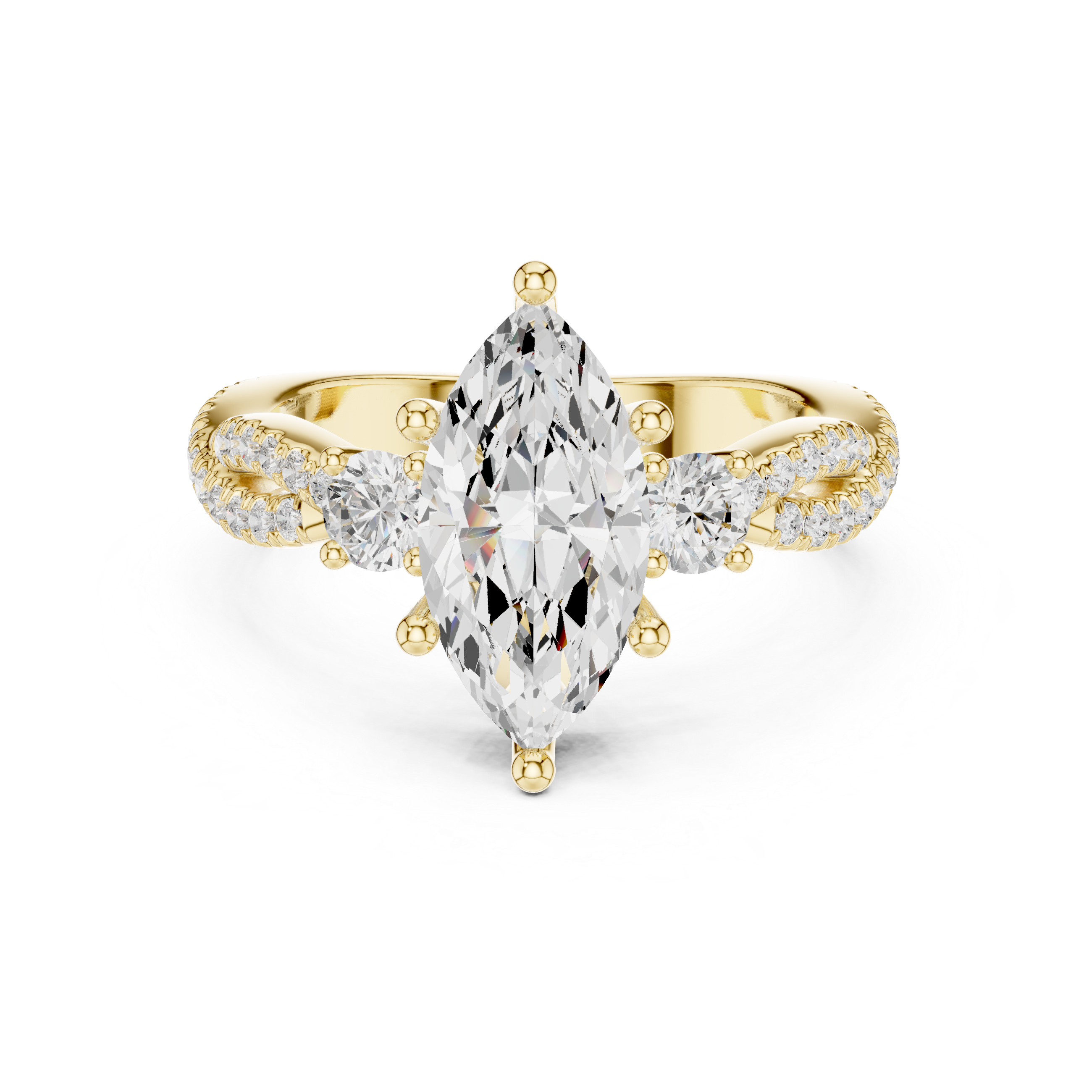 Twisted Pavé Marquise Cut Three Stone Engagement Ring