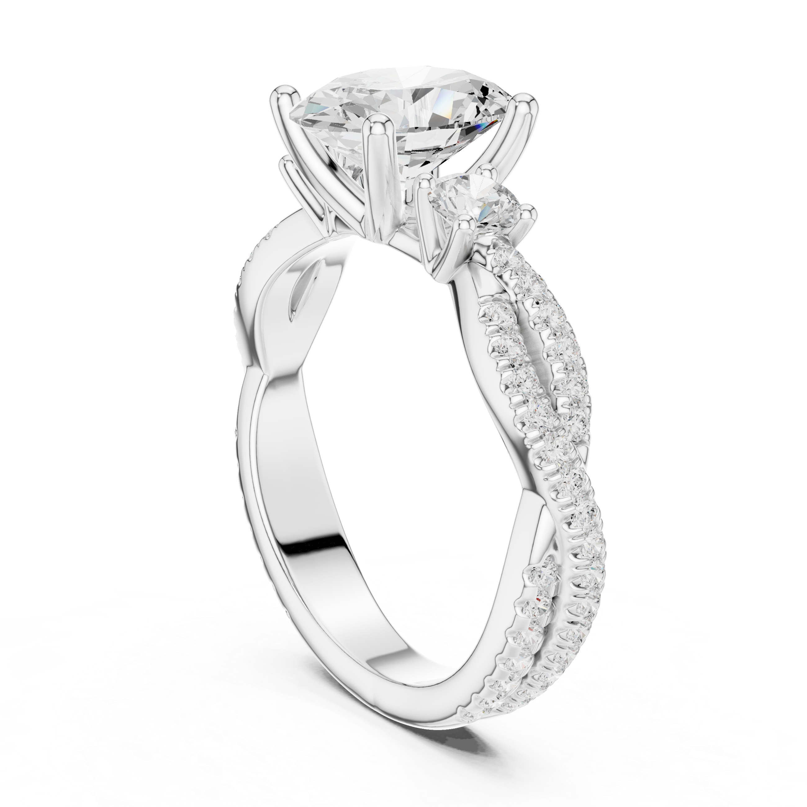 Twisted Pavé Oval Cut Three Stone Engagement Ring