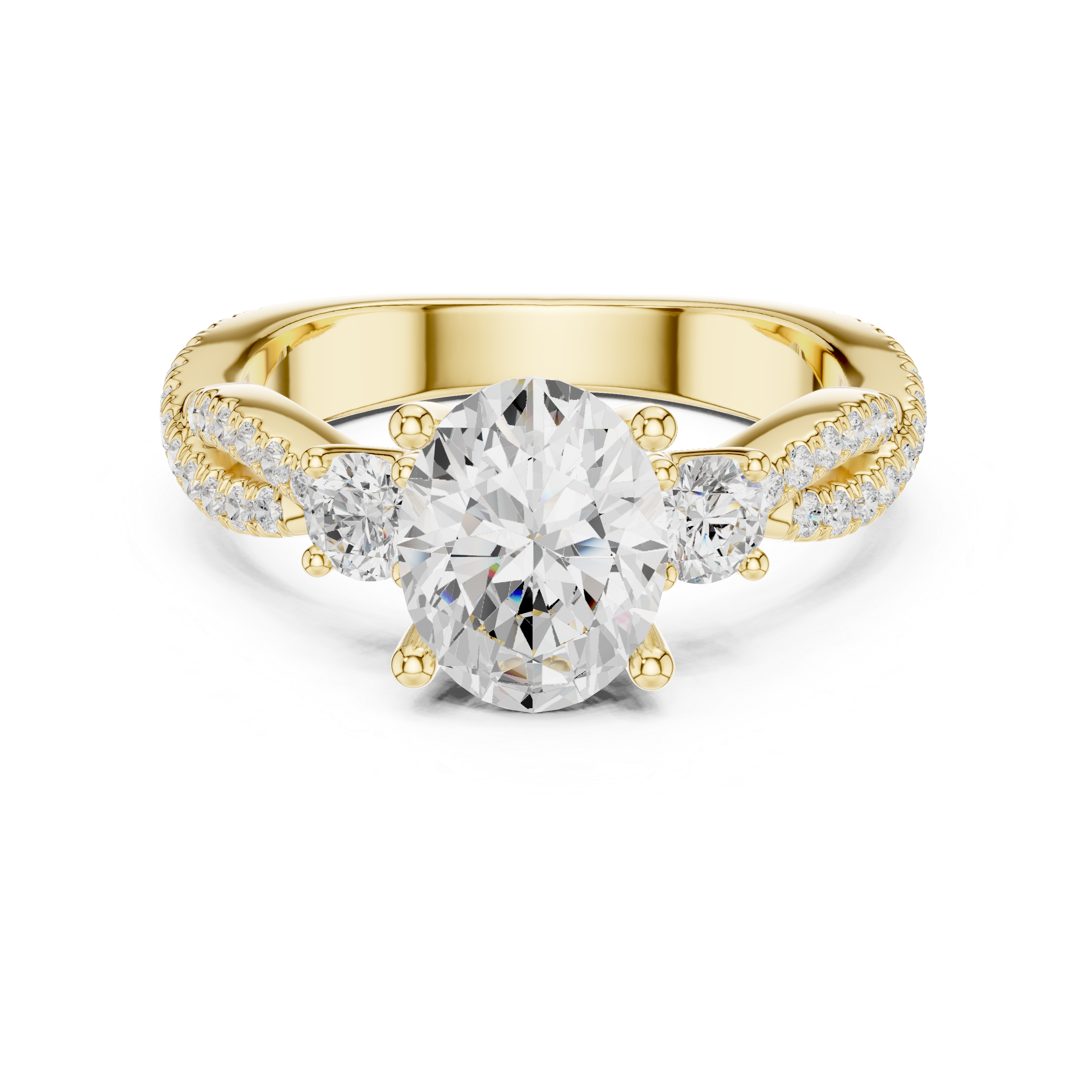 Twisted Pavé Oval Cut Three Stone Engagement Ring
