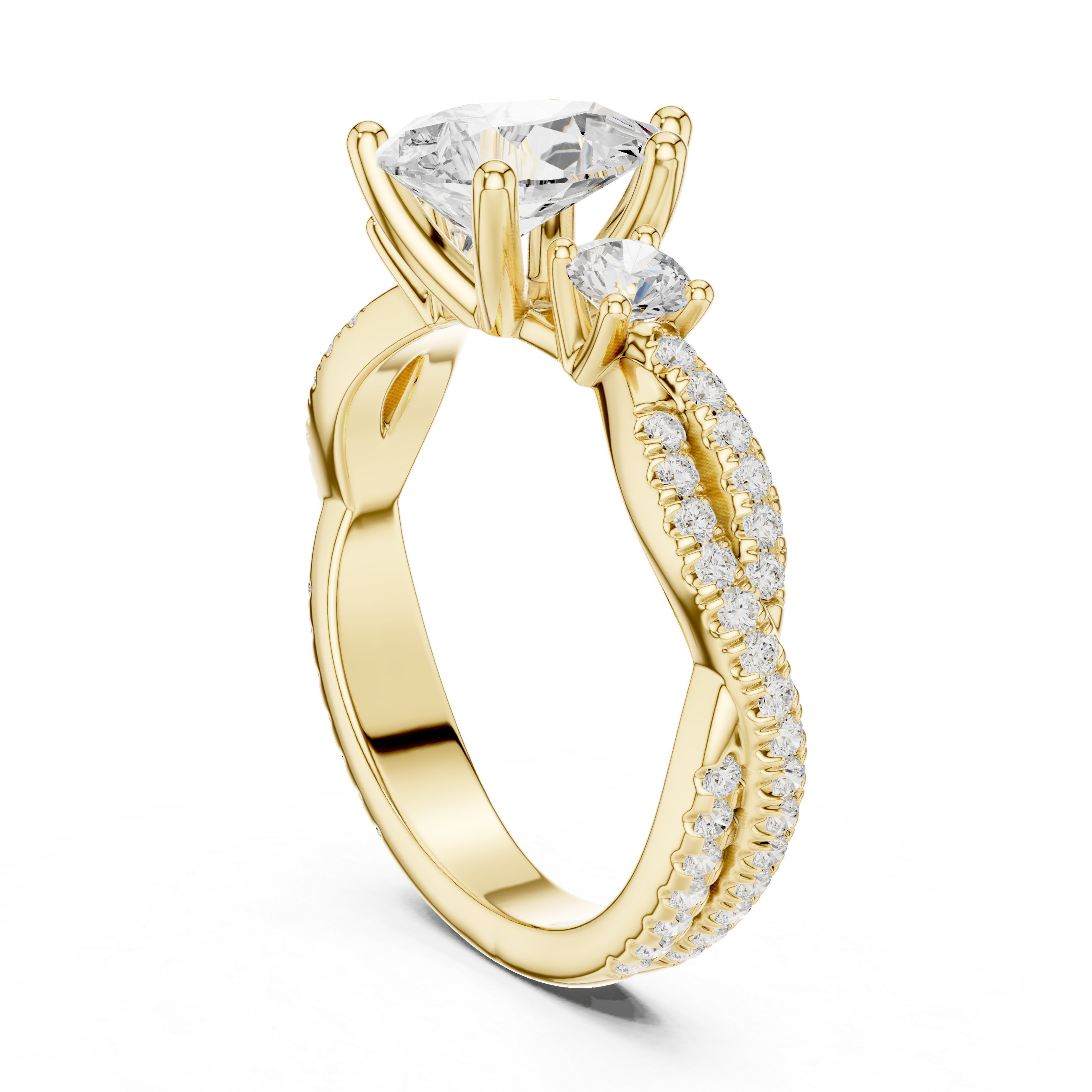 Twisted Pavé Pear Cut Three Stone Engagement Ring