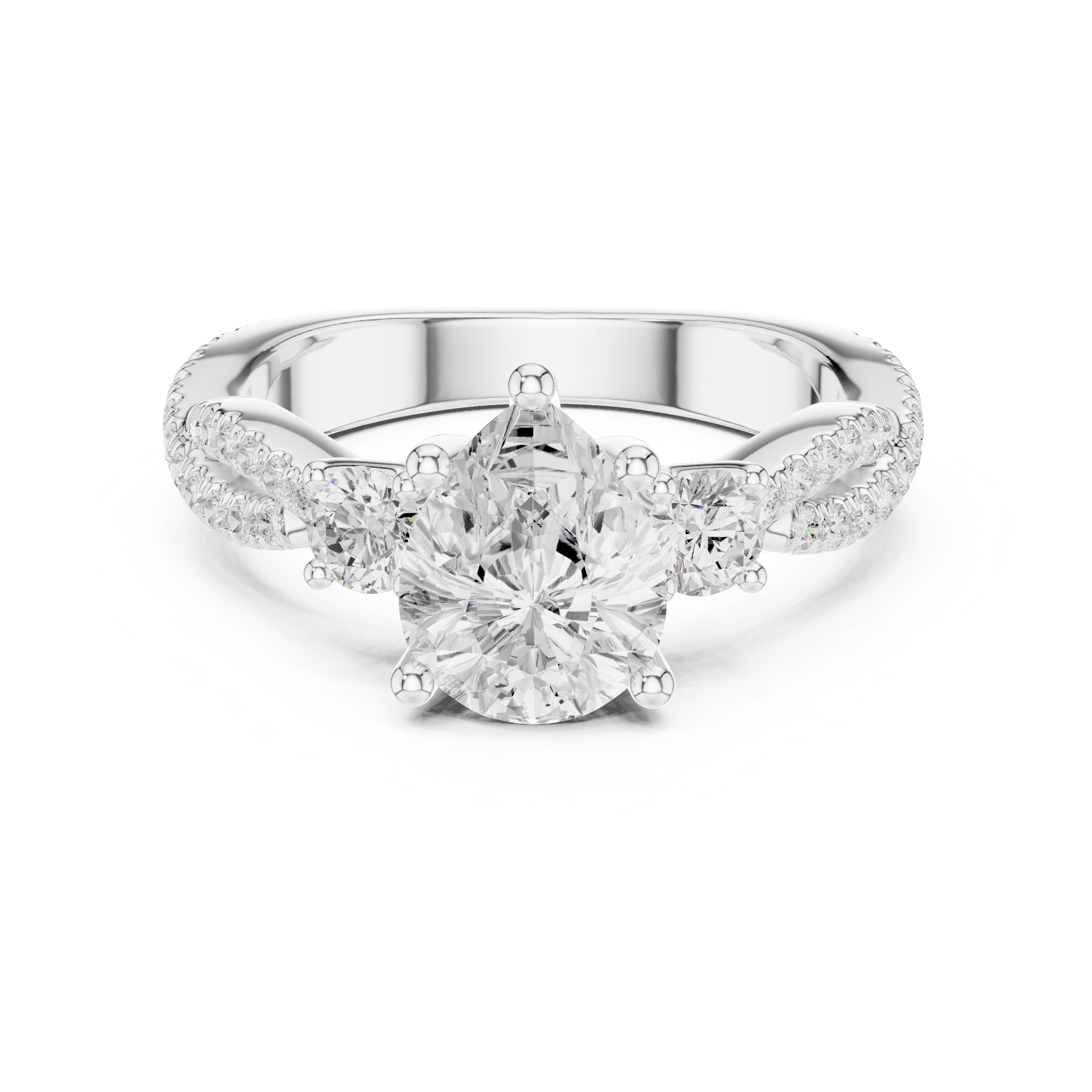 Twisted Pavé Pear Cut Three Stone Engagement Ring