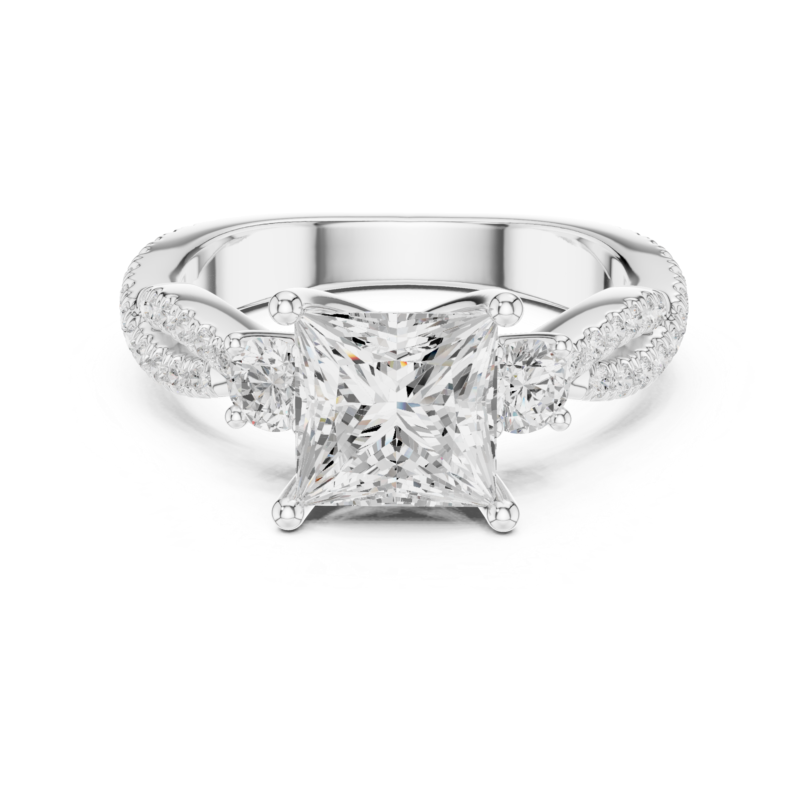 Twisted Pavé Princess Cut Three Stone Engagement Ring