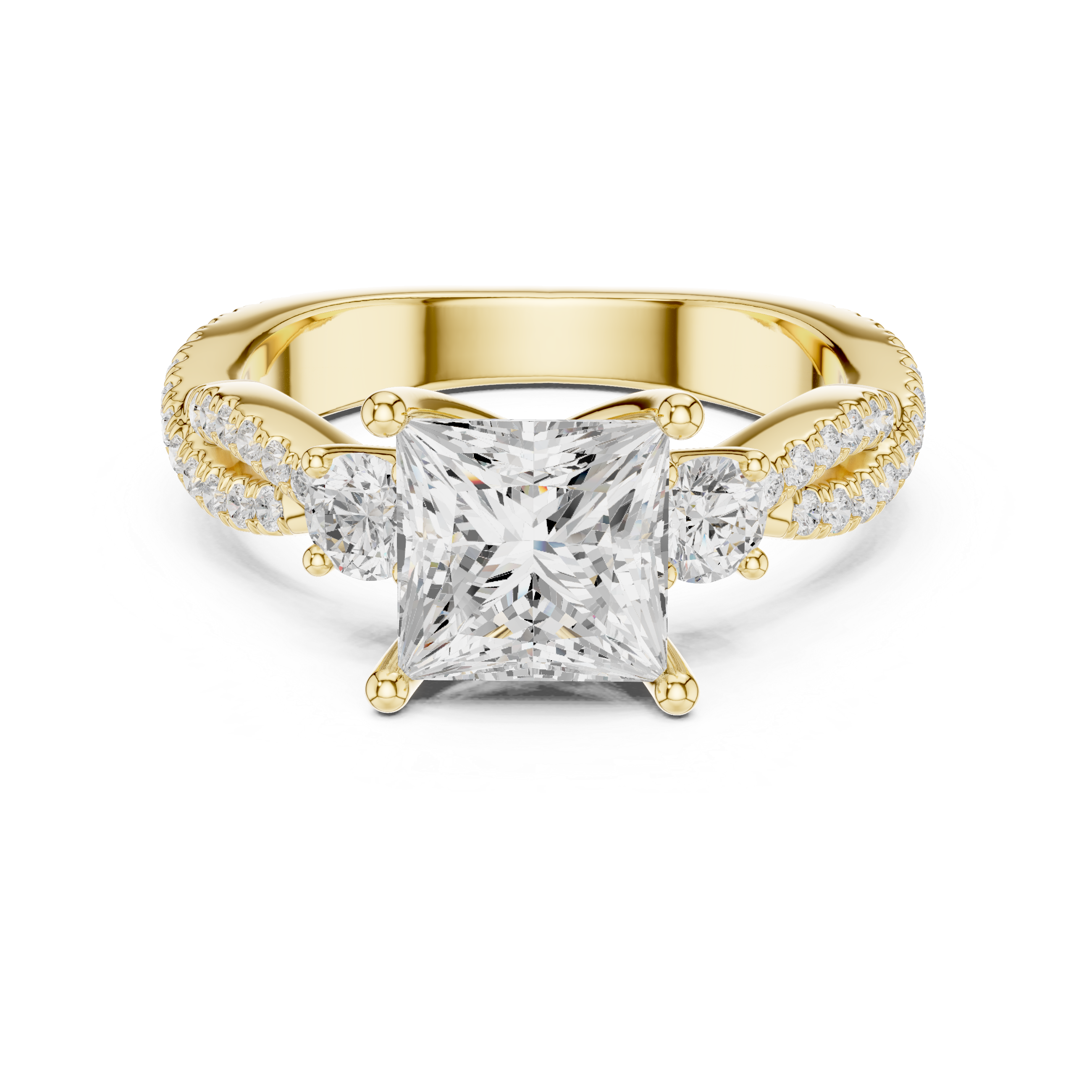 Twisted Pavé Princess Cut Three Stone Engagement Ring
