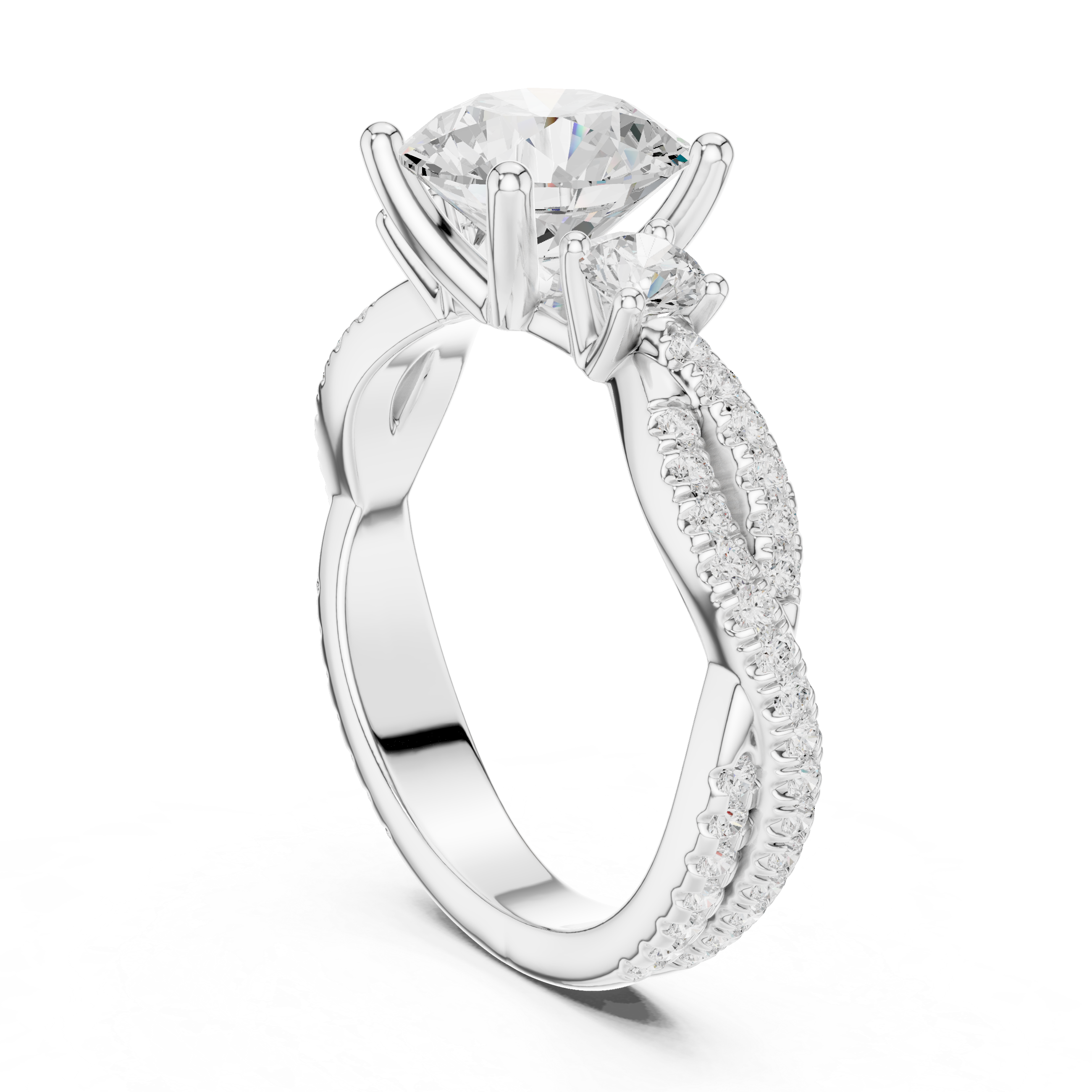 Twisted Pavé Round Cut Three Stone Engagement Ring