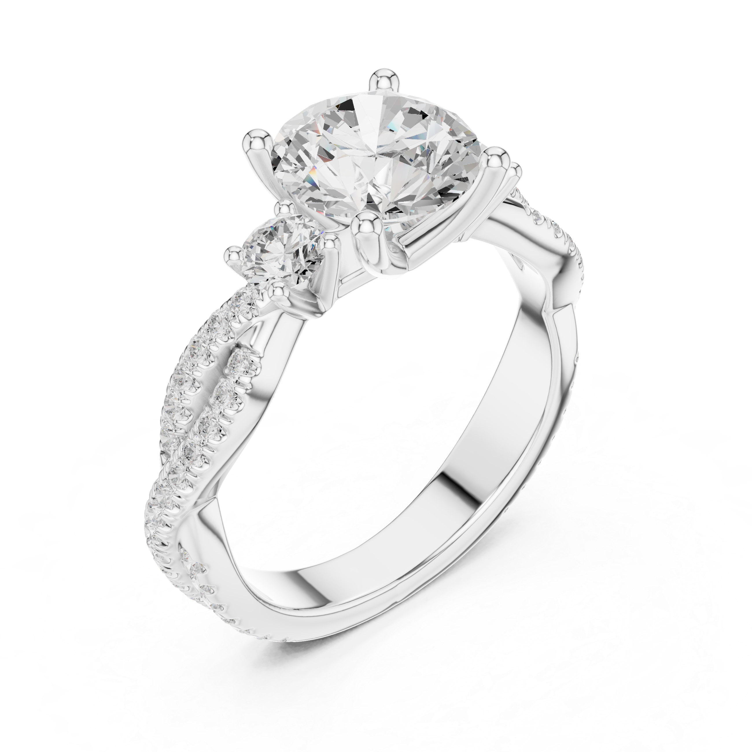 Twisted Pavé Round Cut Three Stone Engagement Ring