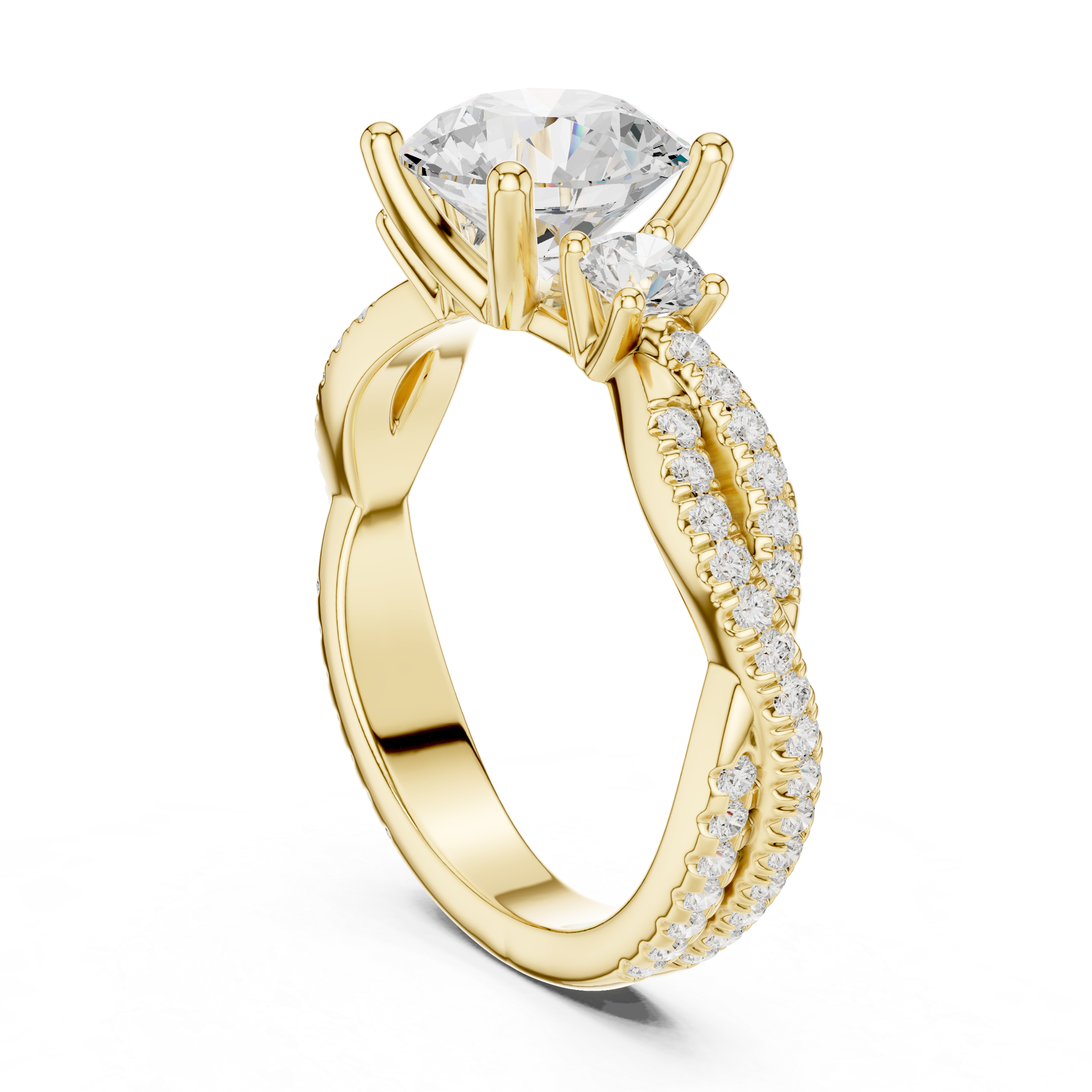 Twisted Pavé Round Cut Three Stone Engagement Ring