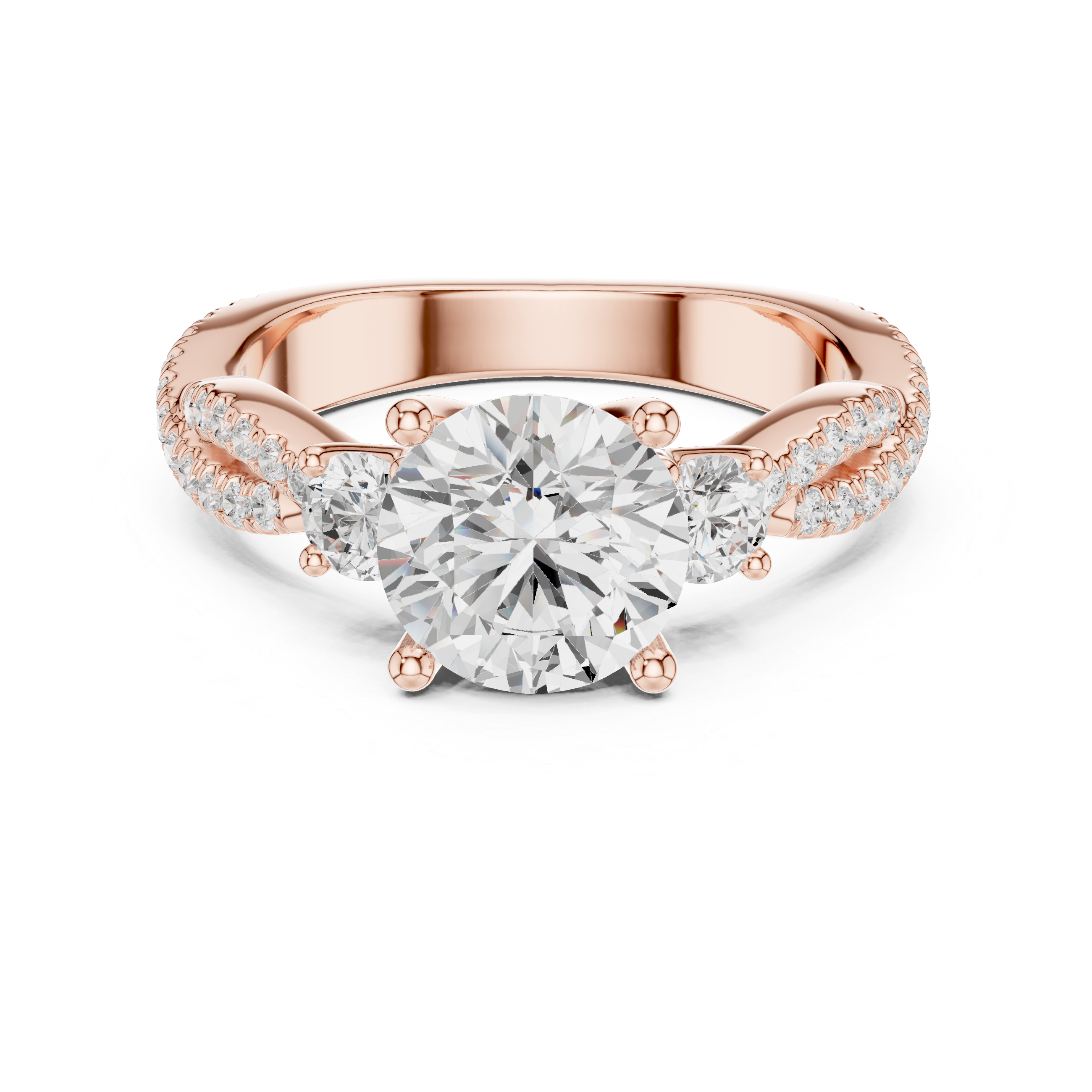 Twisted Pavé Round Cut Three Stone Engagement Ring