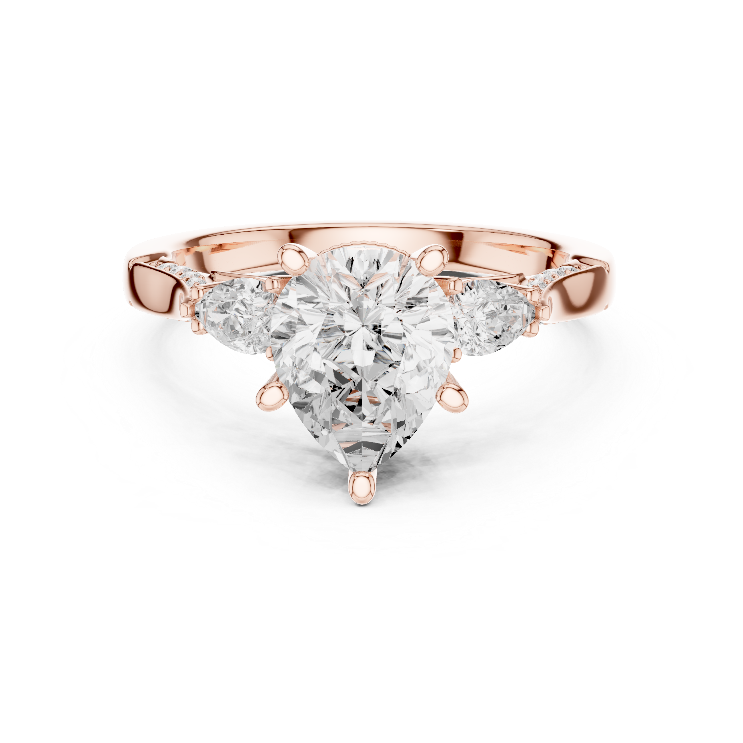 Pear Cut Three Stone Engagement Ring with Pear Side Diamonds and Vintage Milgrain Gallery