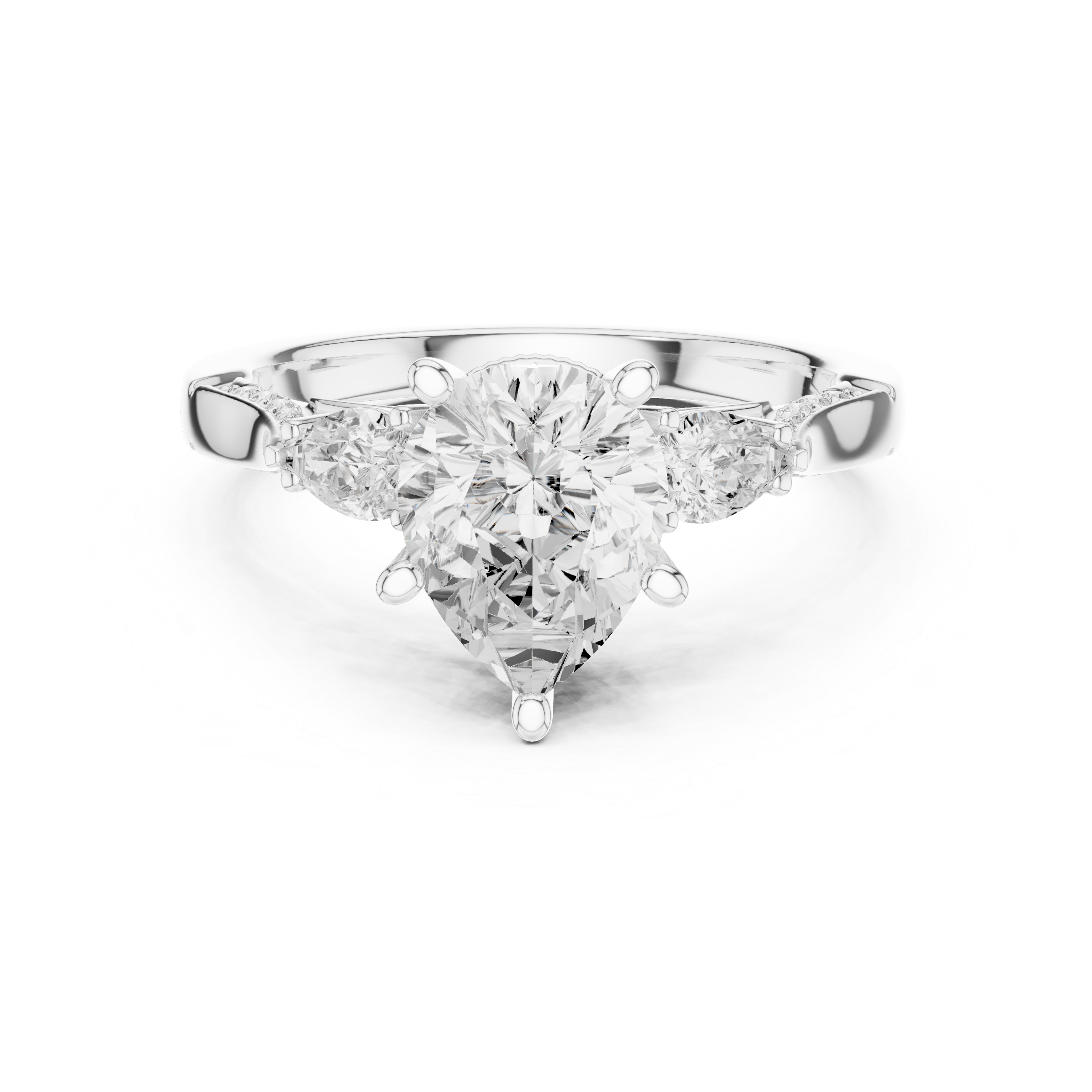 Pear Cut Three Stone Engagement Ring with Pear Side Diamonds and Vintage Milgrain Gallery