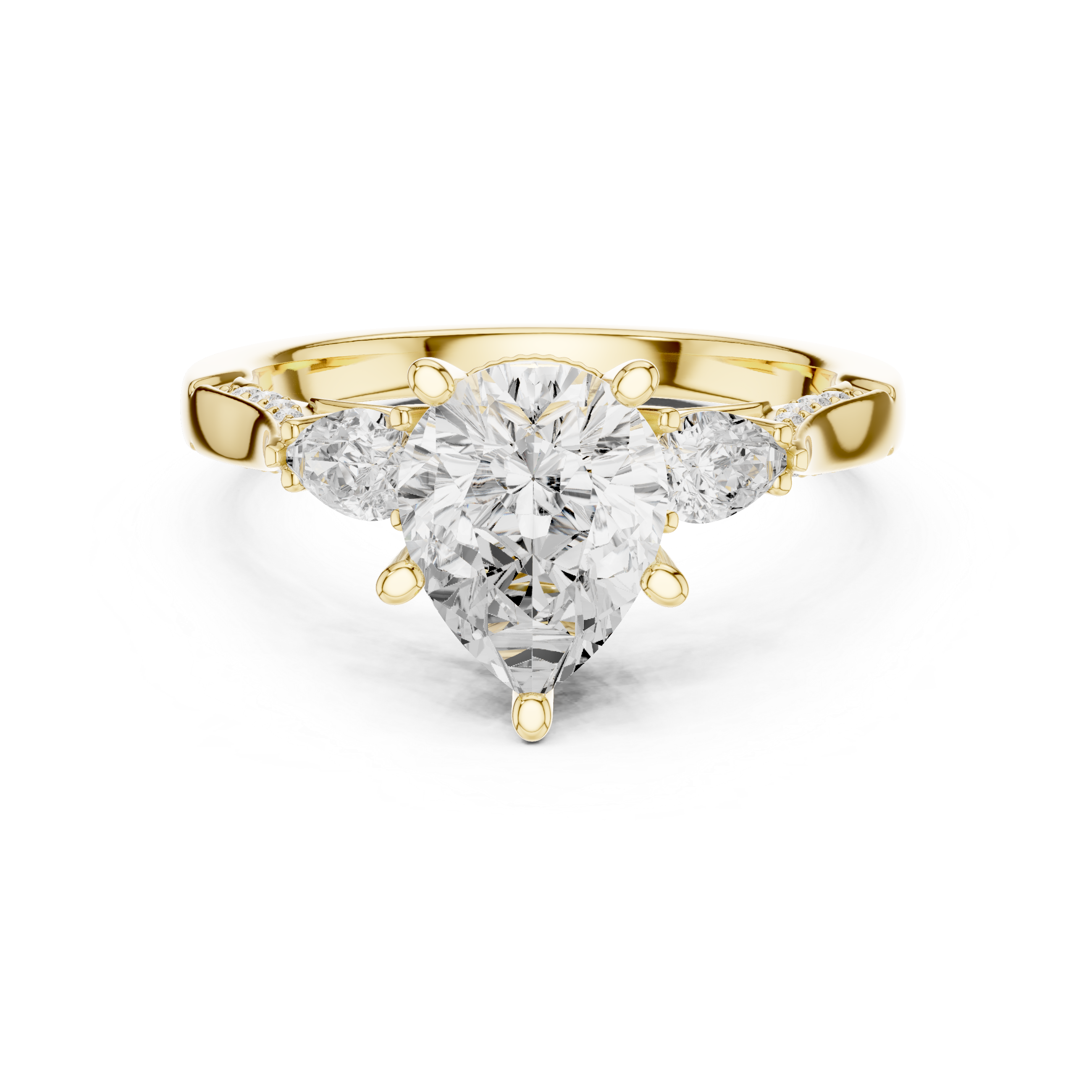 Pear Cut Three Stone Engagement Ring with Pear Side Diamonds and Vintage Milgrain Gallery
