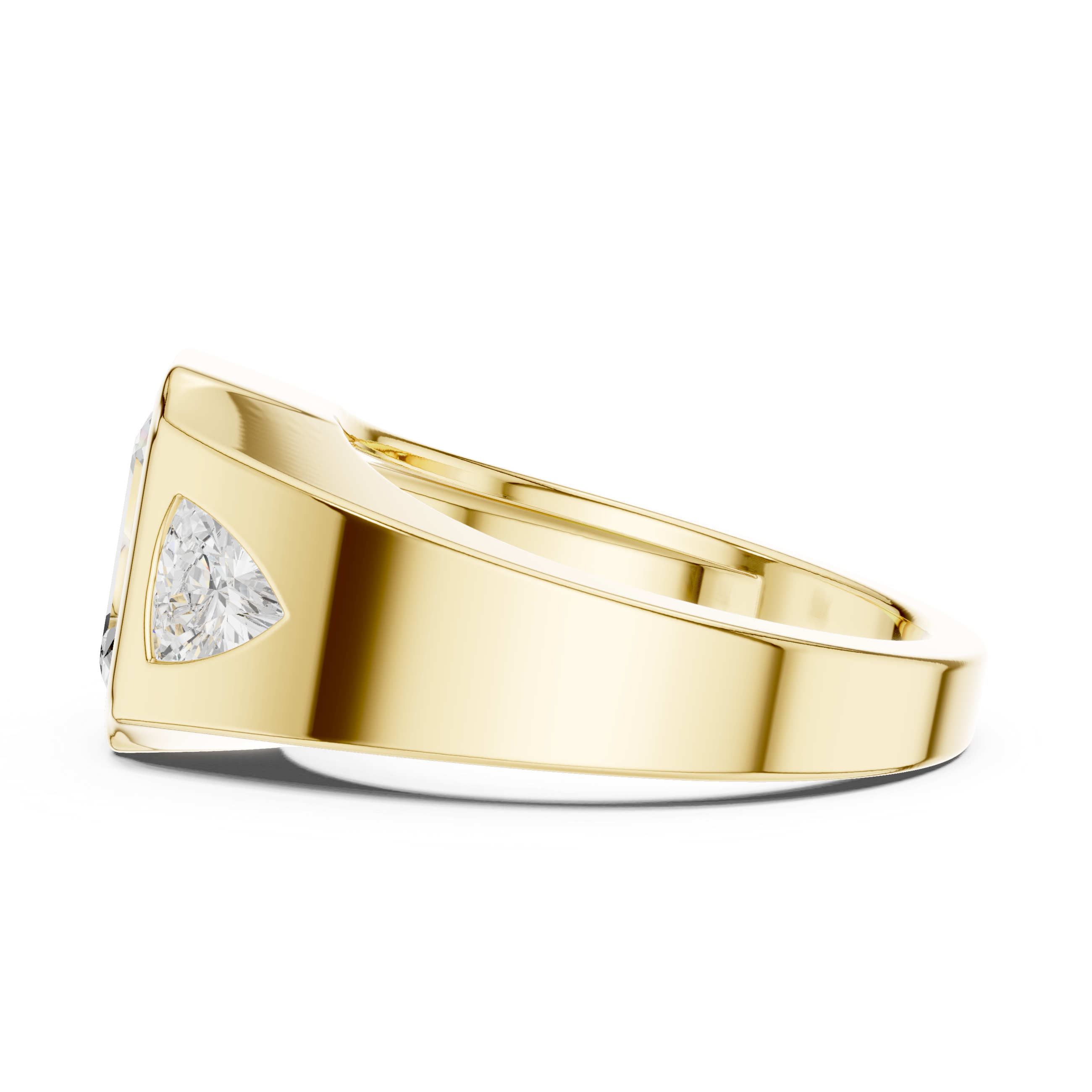 Emerald-Cut Three-Stone Signet Ring with Trillion Side Stones