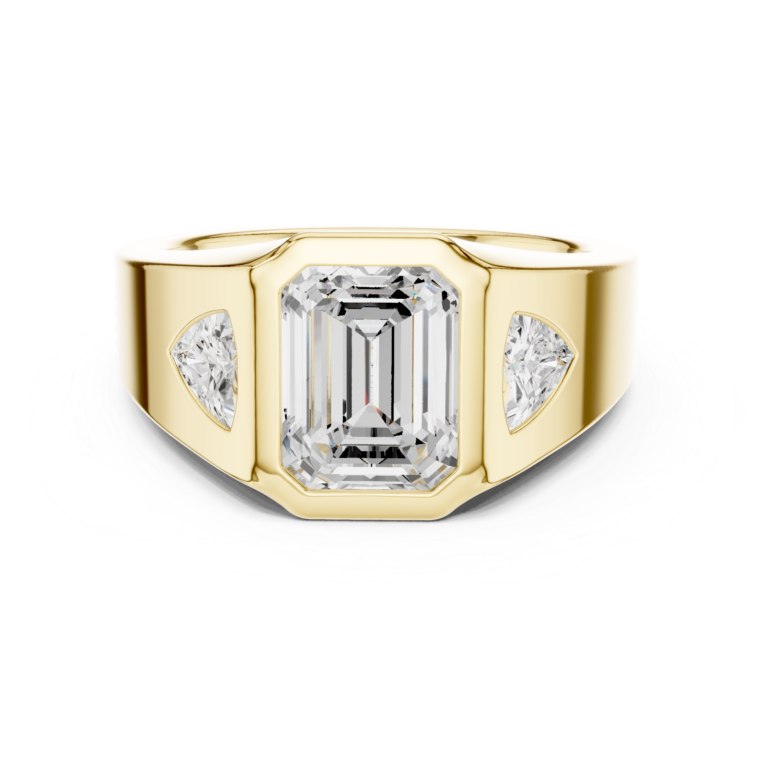 Emerald-Cut Three-Stone Signet Ring with Trillion Side Stones
