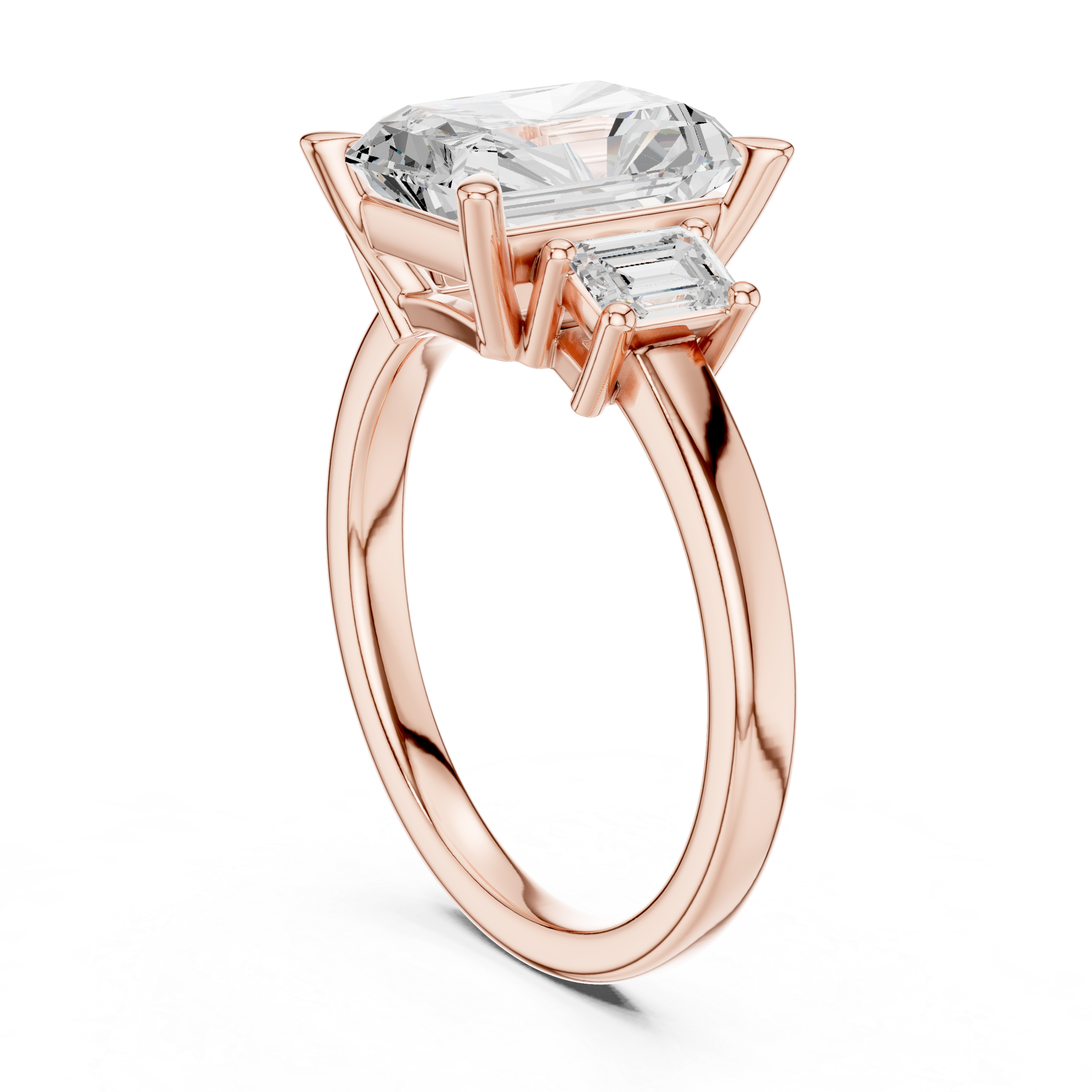 Radiant-Cut Three-Stone Ring with Emerald-Cut Side Stones