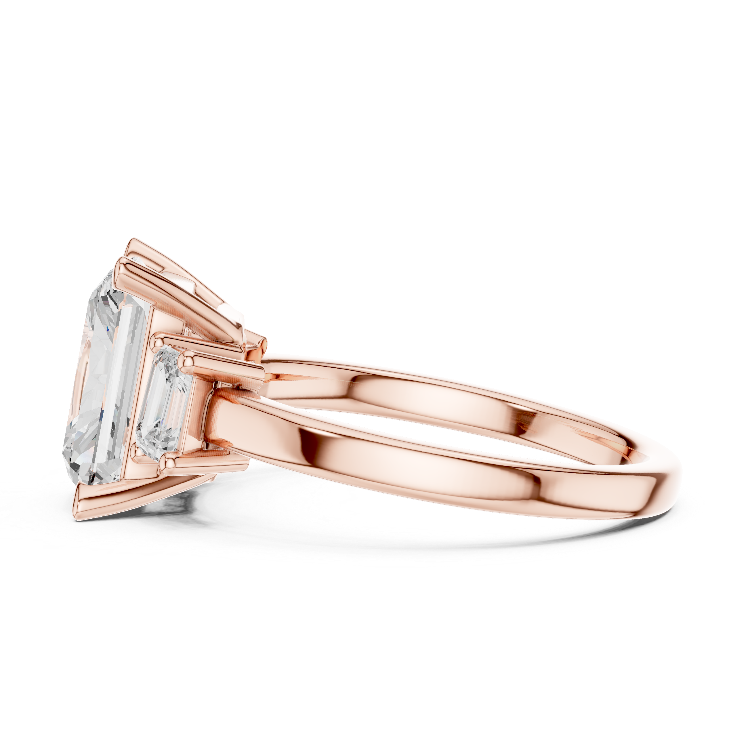 Radiant-Cut Three-Stone Ring with Emerald-Cut Side Stones