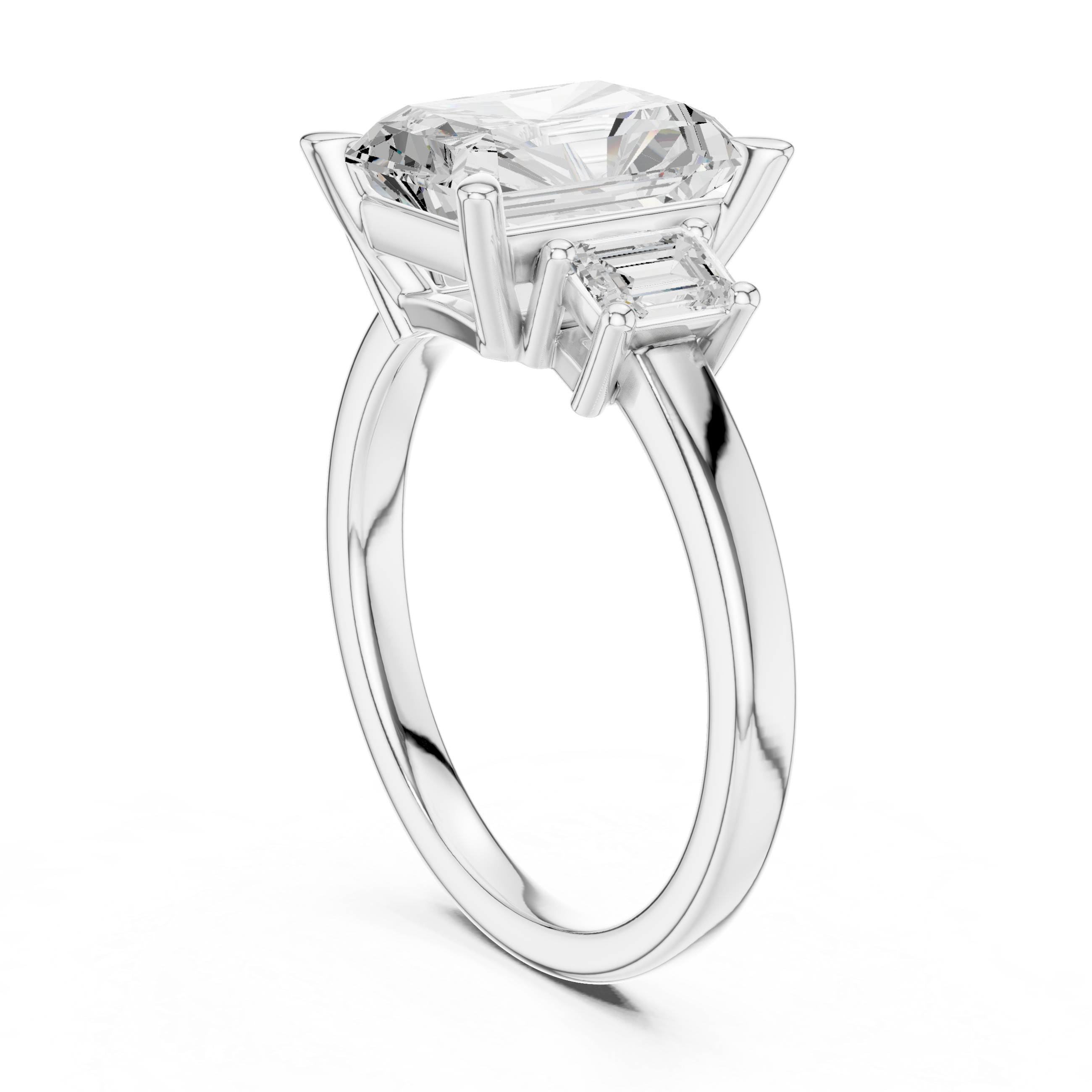 Radiant-Cut Three-Stone Ring with Emerald-Cut Side Stones