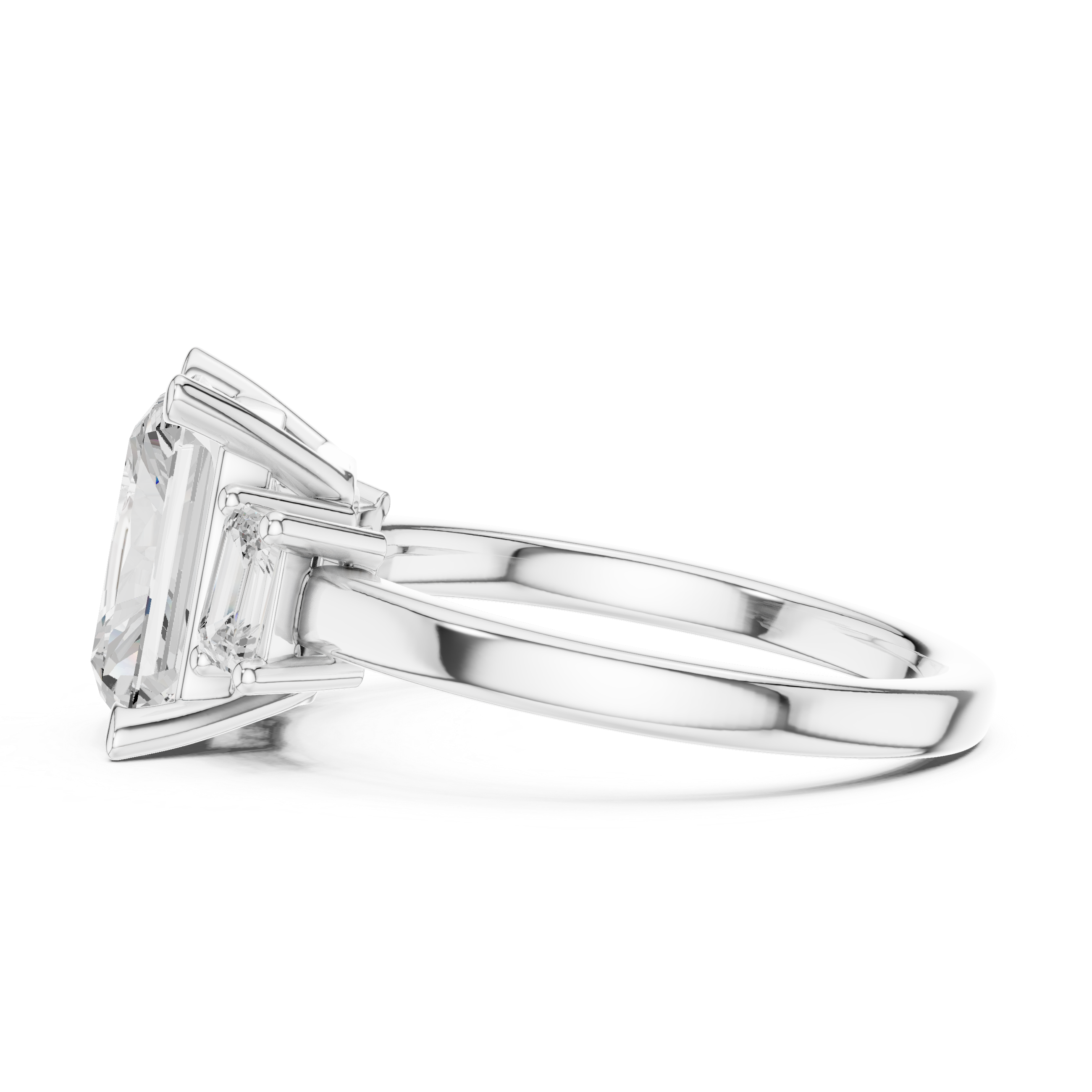 Radiant-Cut Three-Stone Ring with Emerald-Cut Side Stones