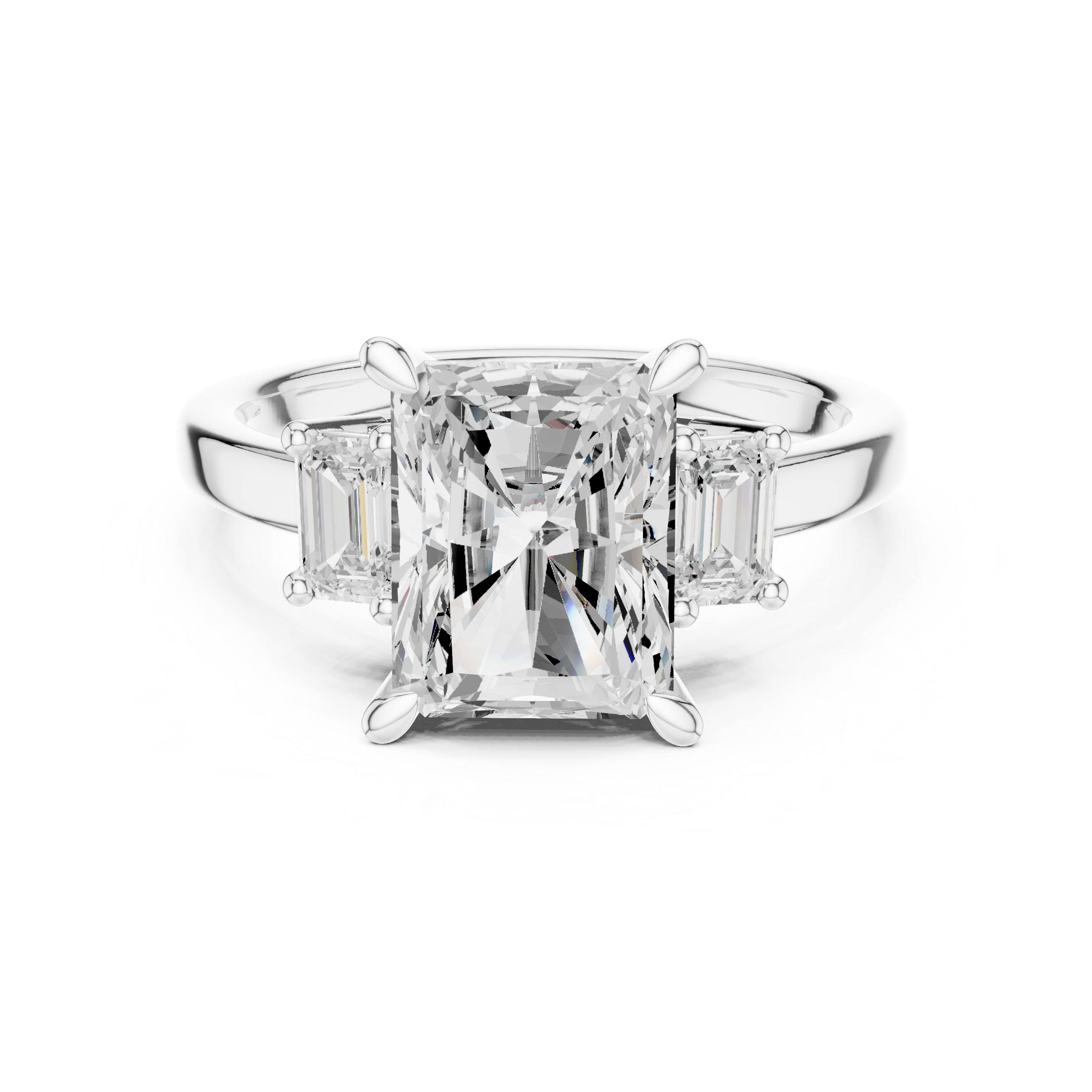 Radiant-Cut Three-Stone Ring with Emerald-Cut Side Stones