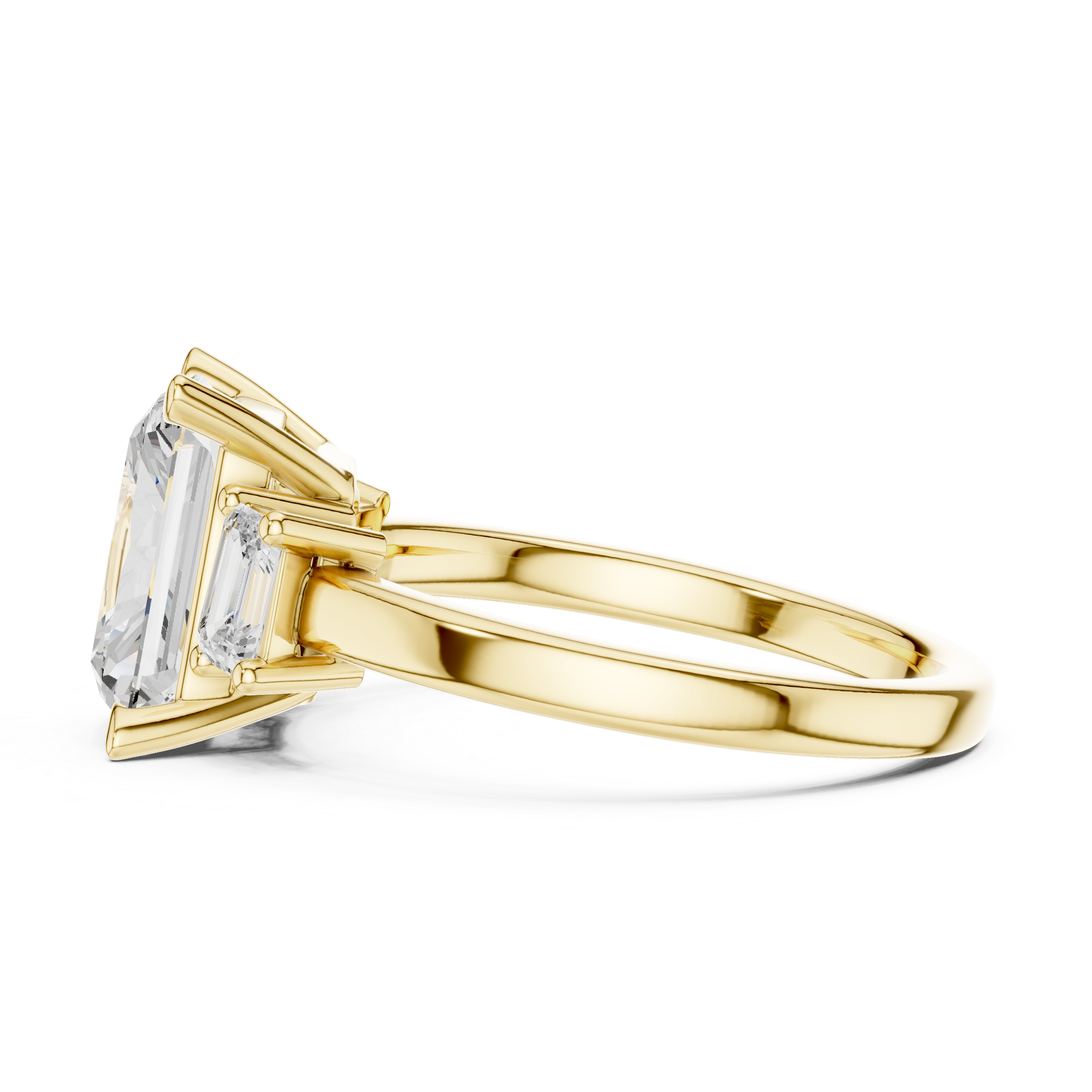 Radiant-Cut Three-Stone Ring with Emerald-Cut Side Stones