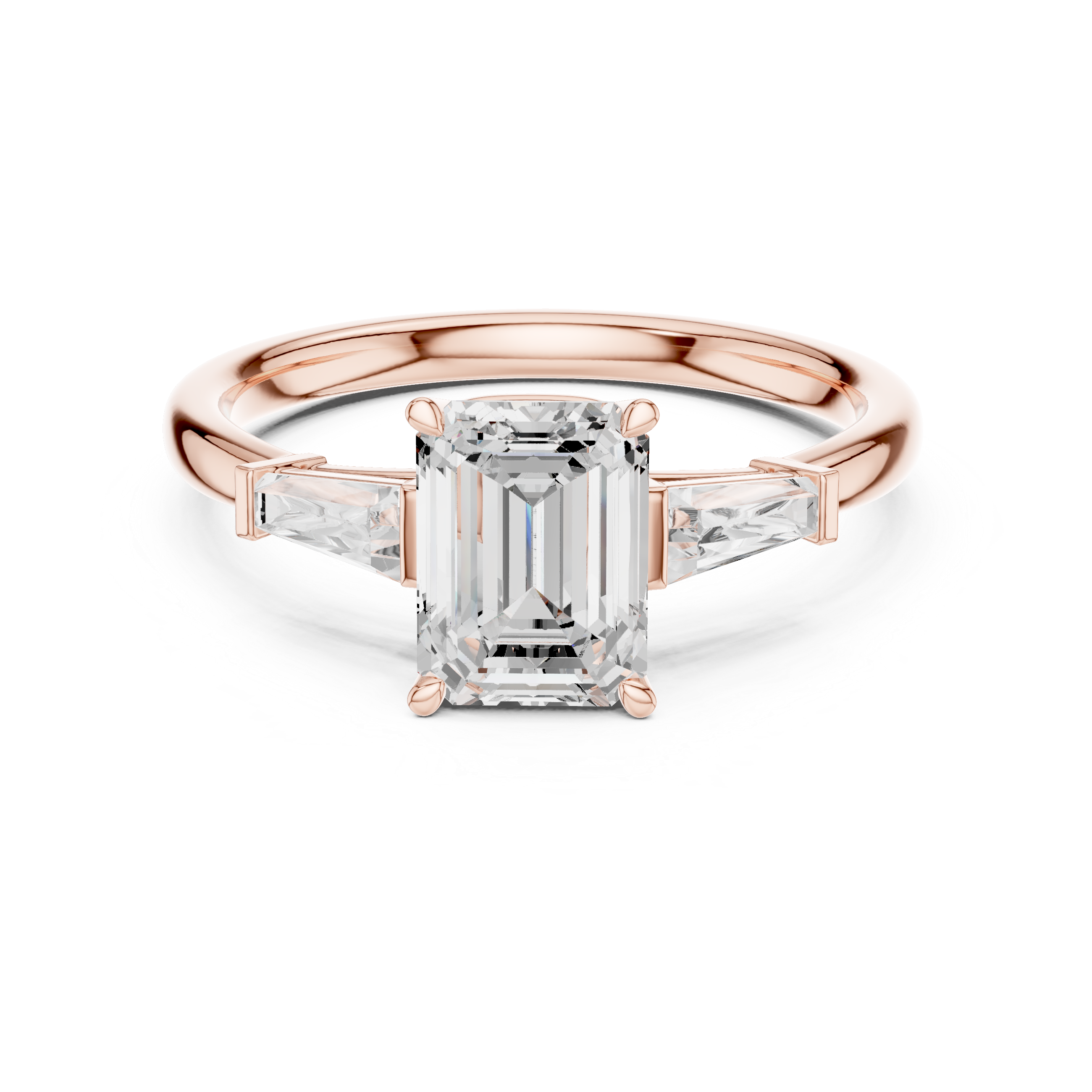 Emerald Cut Three Stone Engagement Ring with Tapered Baguette Side Diamonds