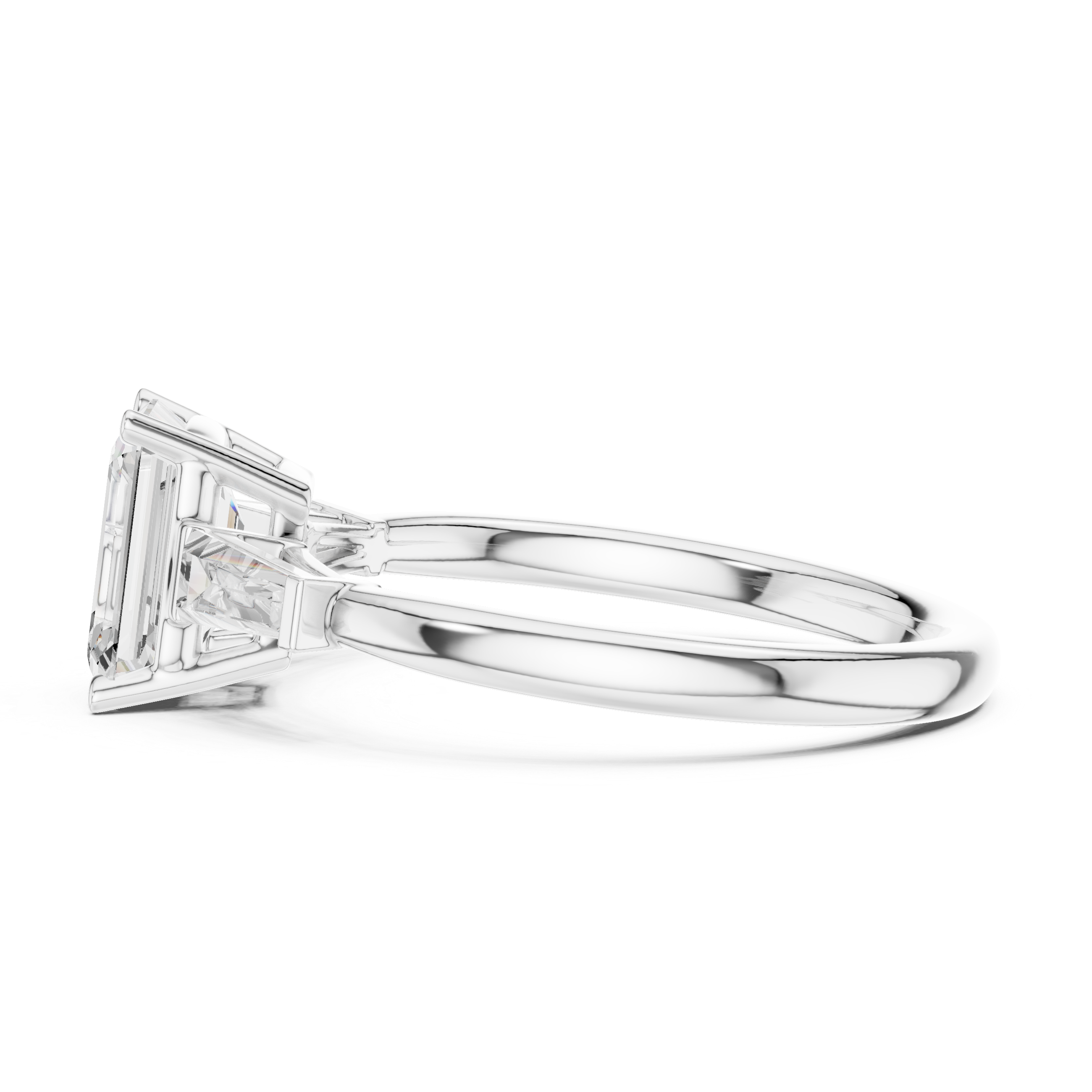 Emerald Cut Three Stone Engagement Ring with Tapered Baguette Side Diamonds