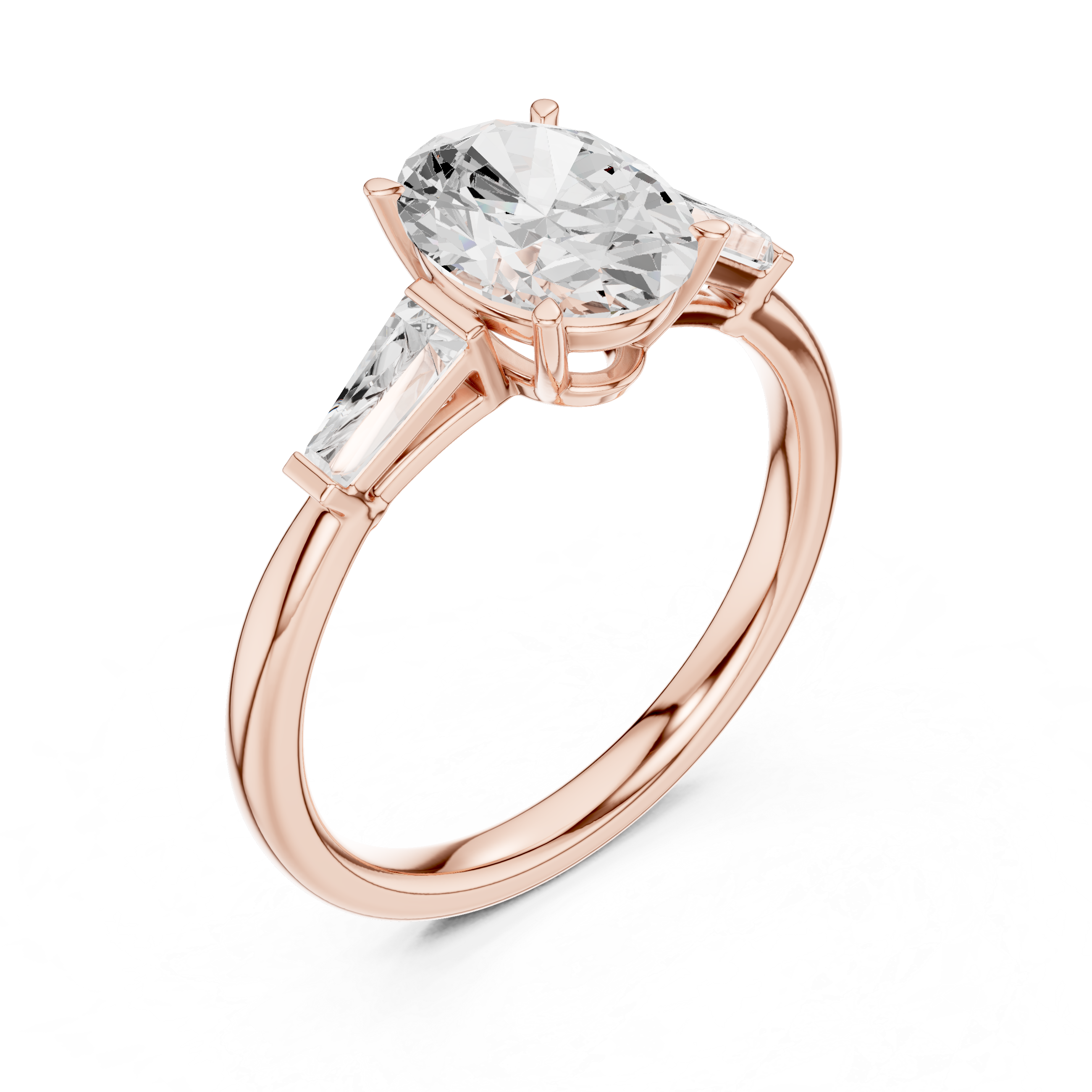 Oval-Cut Three-Stone Ring with Tapered Baguette Side Stones
