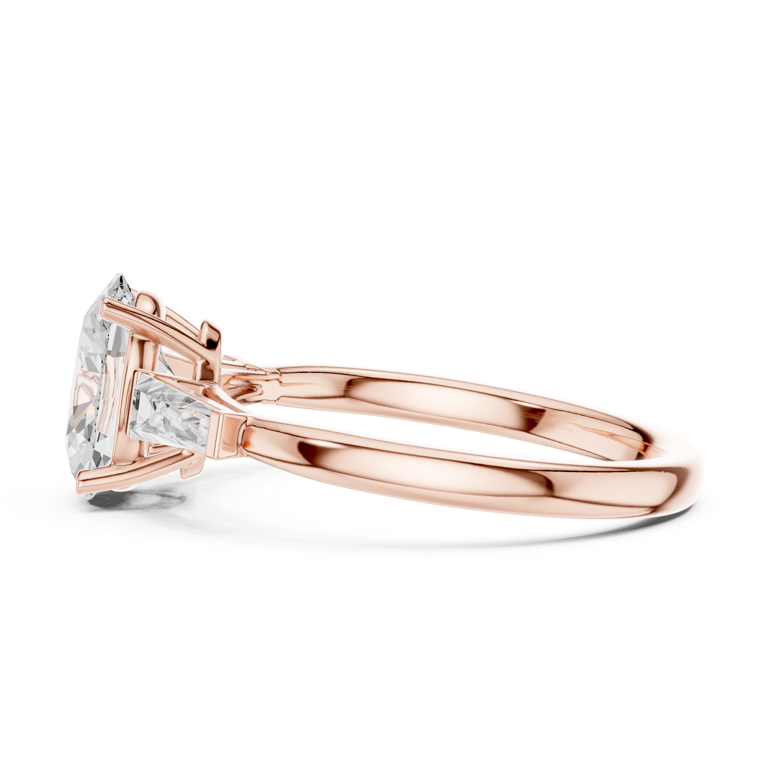 Oval-Cut Three-Stone Ring with Tapered Baguette Side Stones