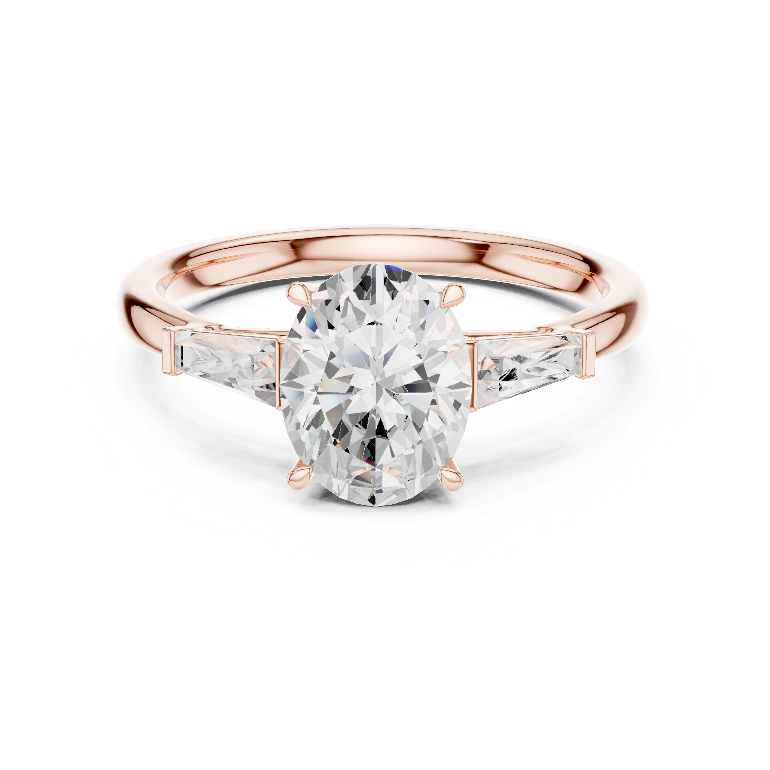 Oval-Cut Three-Stone Ring with Tapered Baguette Side Stones