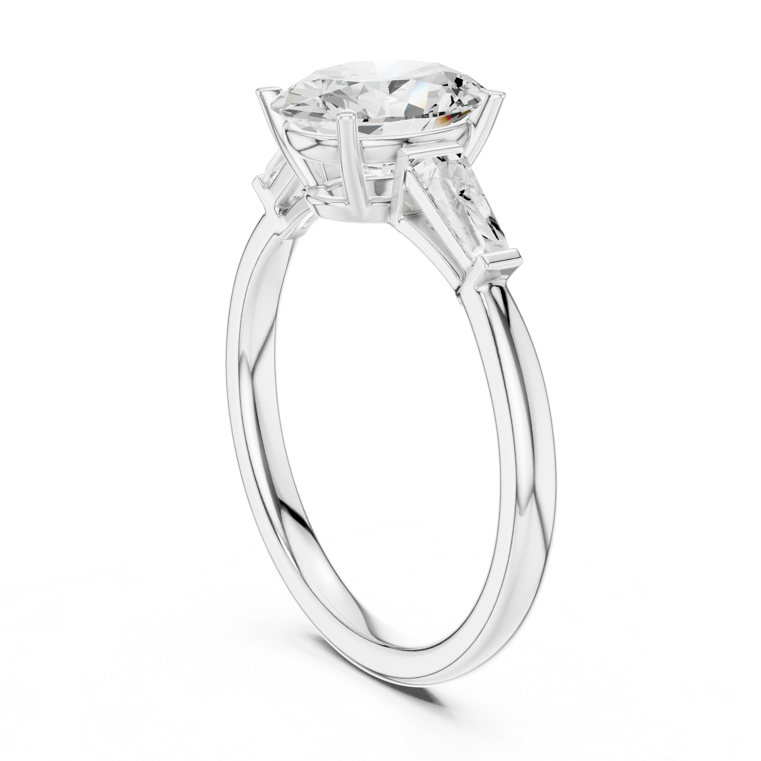 Oval-Cut Three-Stone Ring with Tapered Baguette Side Stones