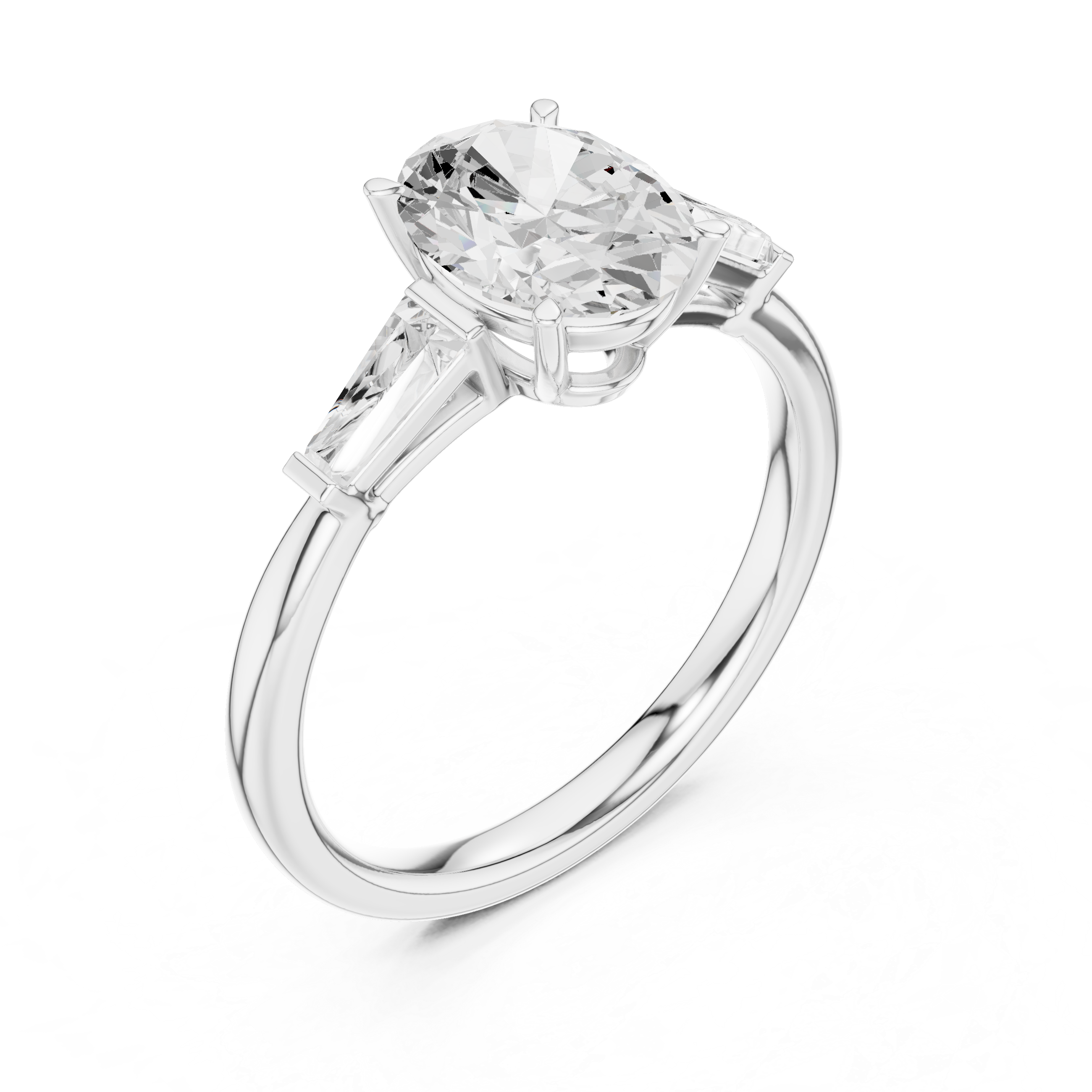 Oval-Cut Three-Stone Ring with Tapered Baguette Side Stones