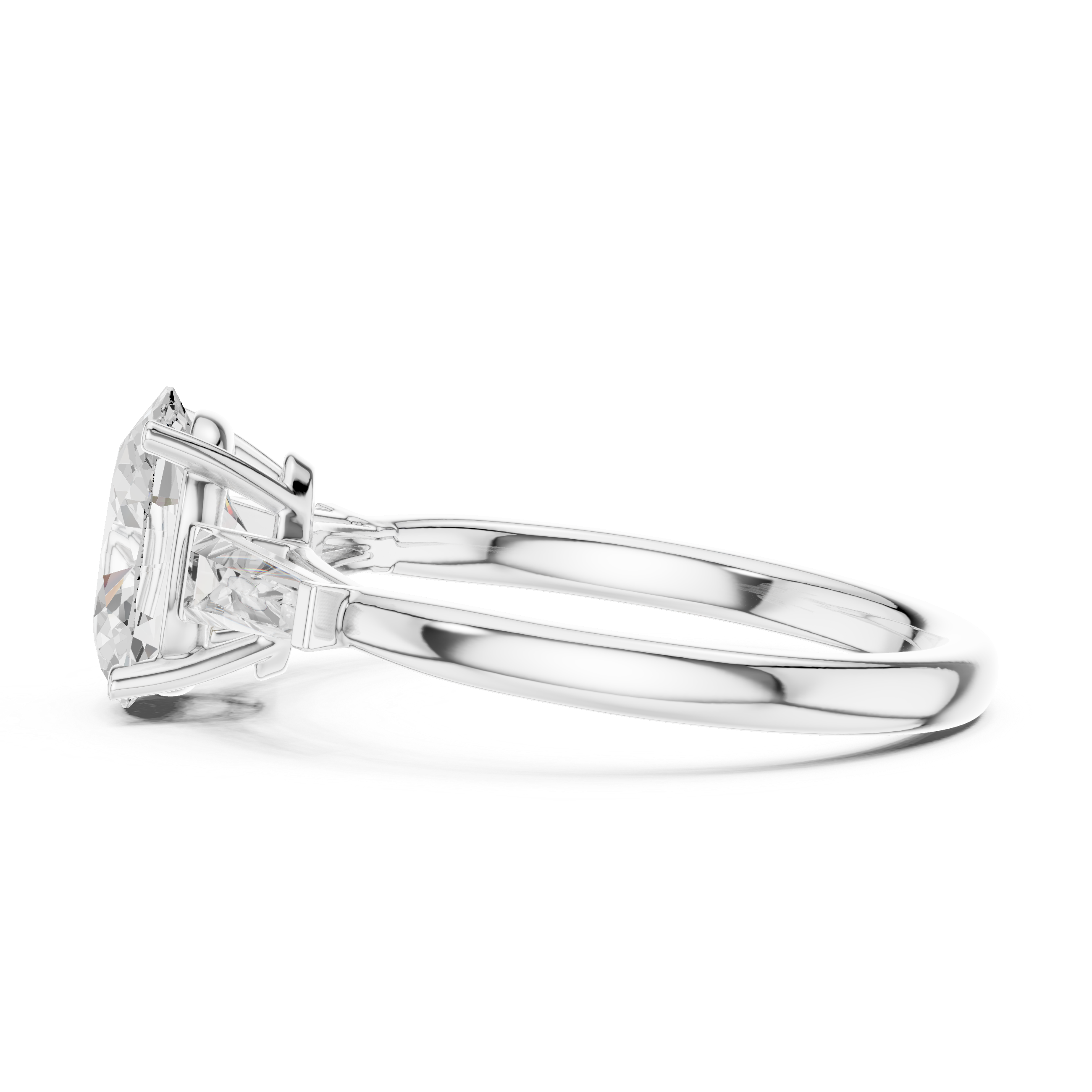 Oval-Cut Three-Stone Ring with Tapered Baguette Side Stones