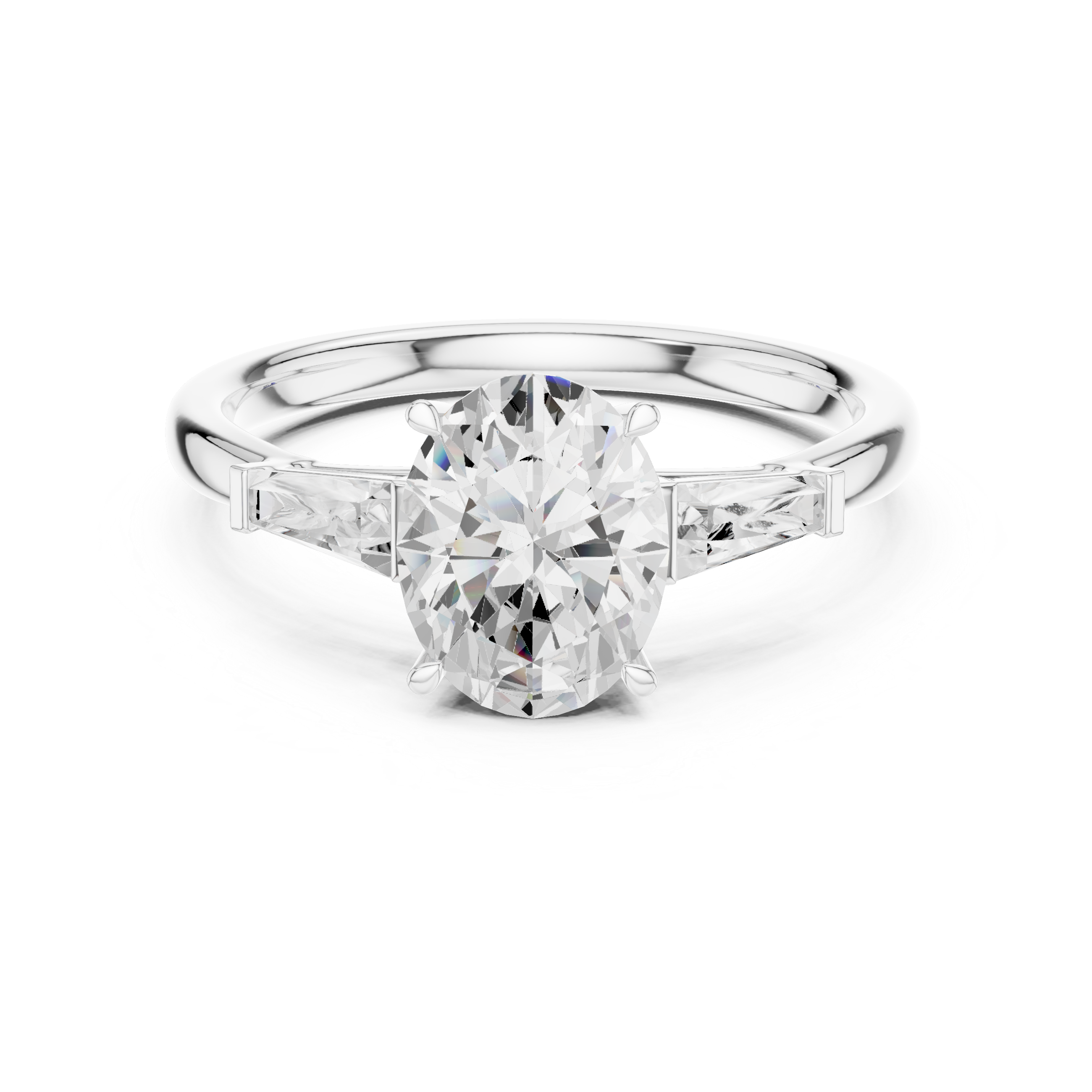 Oval-Cut Three-Stone Ring with Tapered Baguette Side Stones
