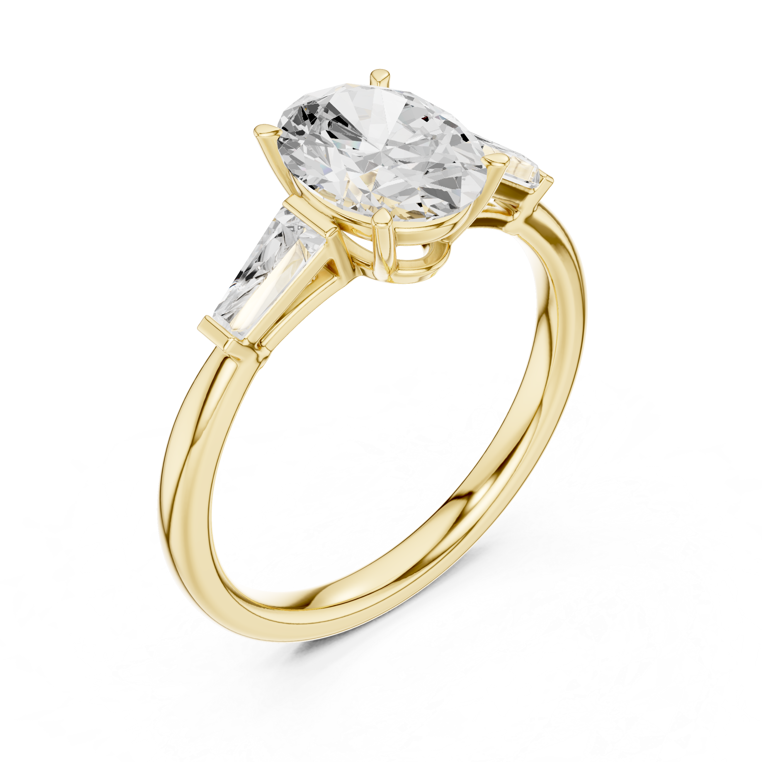 Oval-Cut Three-Stone Ring with Tapered Baguette Side Stones