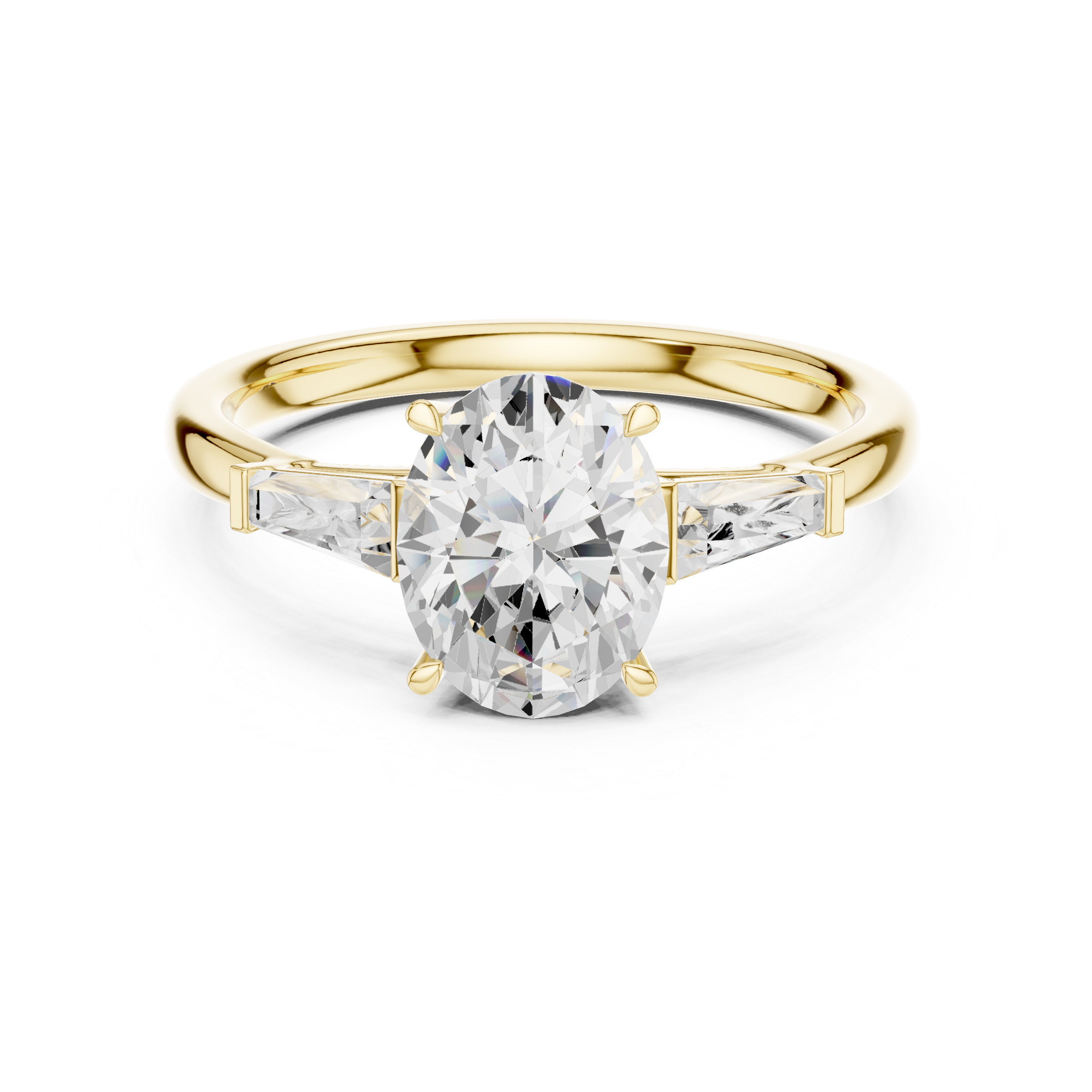 Oval-Cut Three-Stone Ring with Tapered Baguette Side Stones