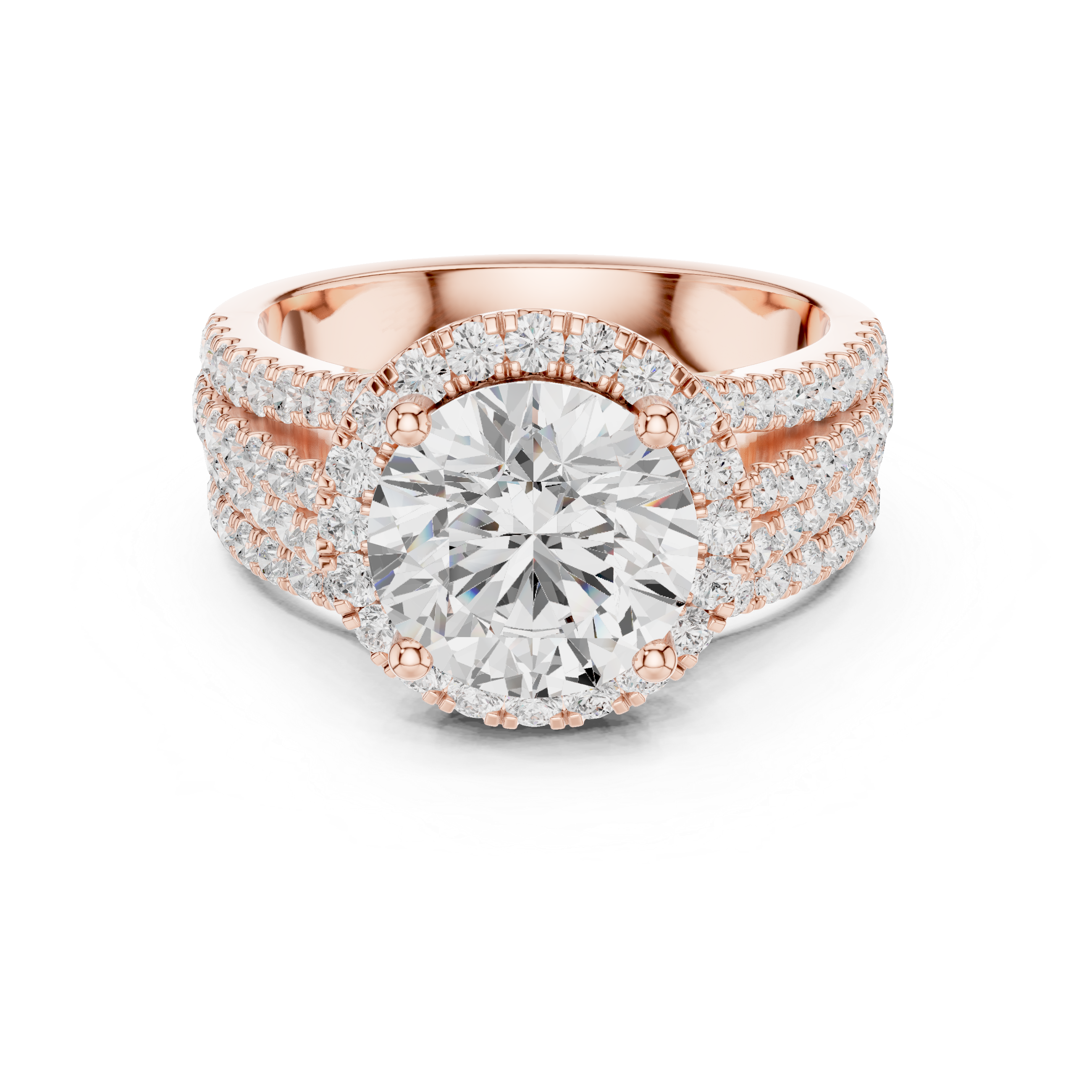 Round-Cut Halo Split-Shank Statement Ring