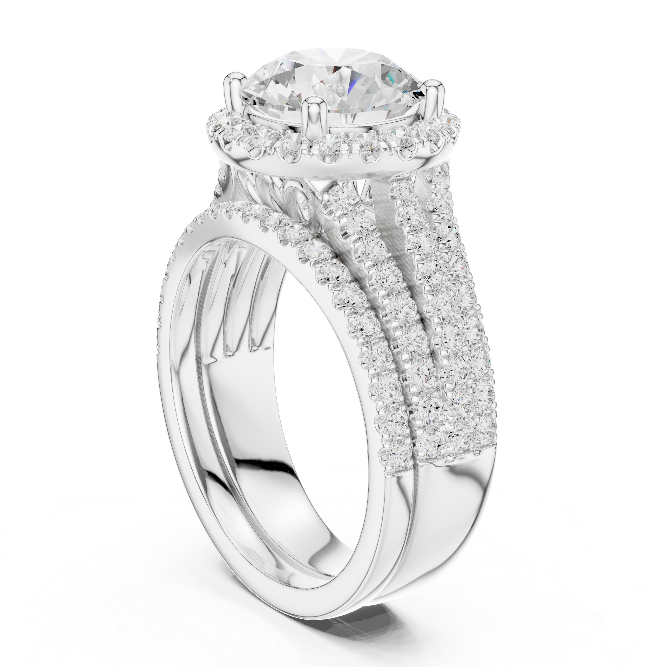 Round-Cut Halo Split-Shank Statement Ring