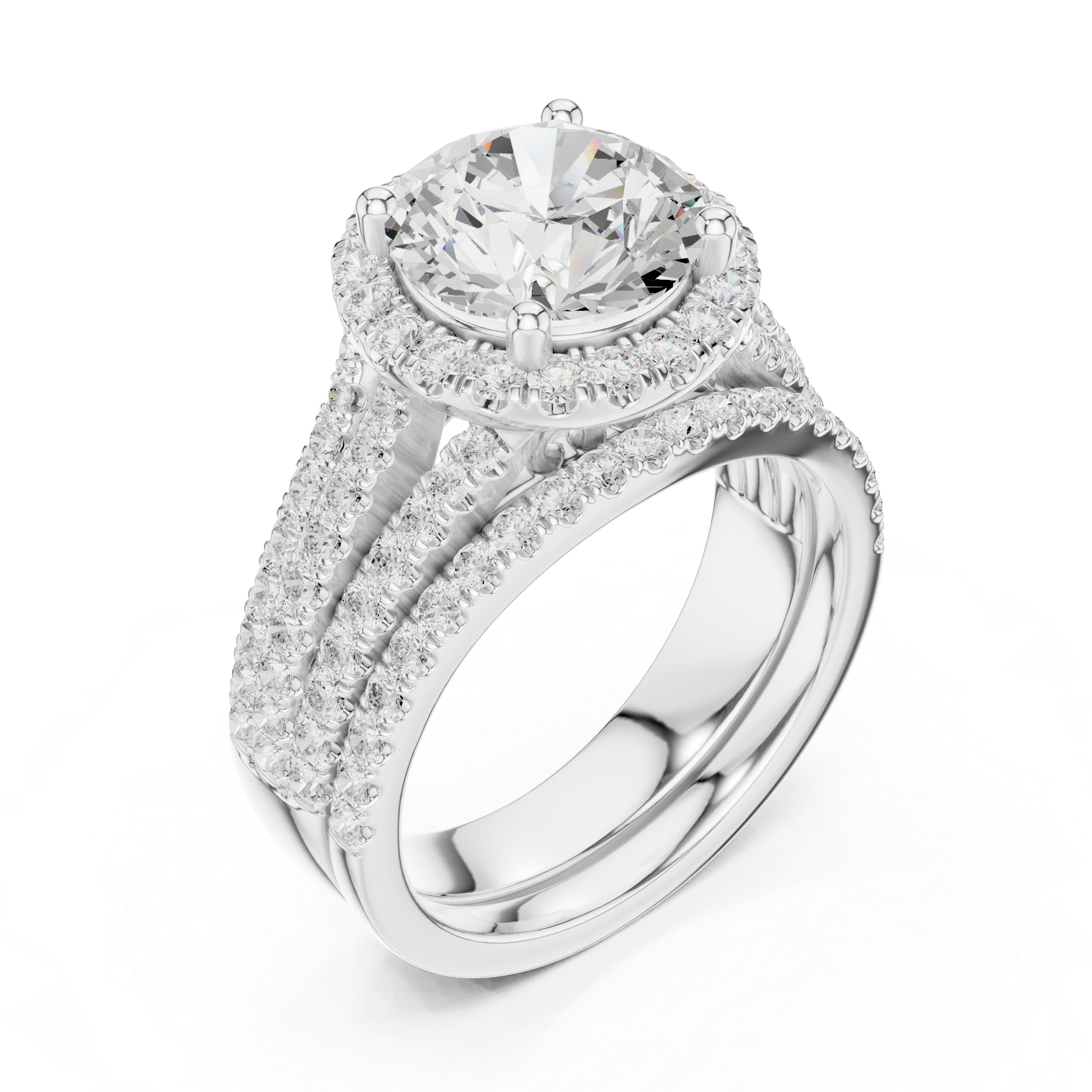 Round-Cut Halo Split-Shank Statement Ring