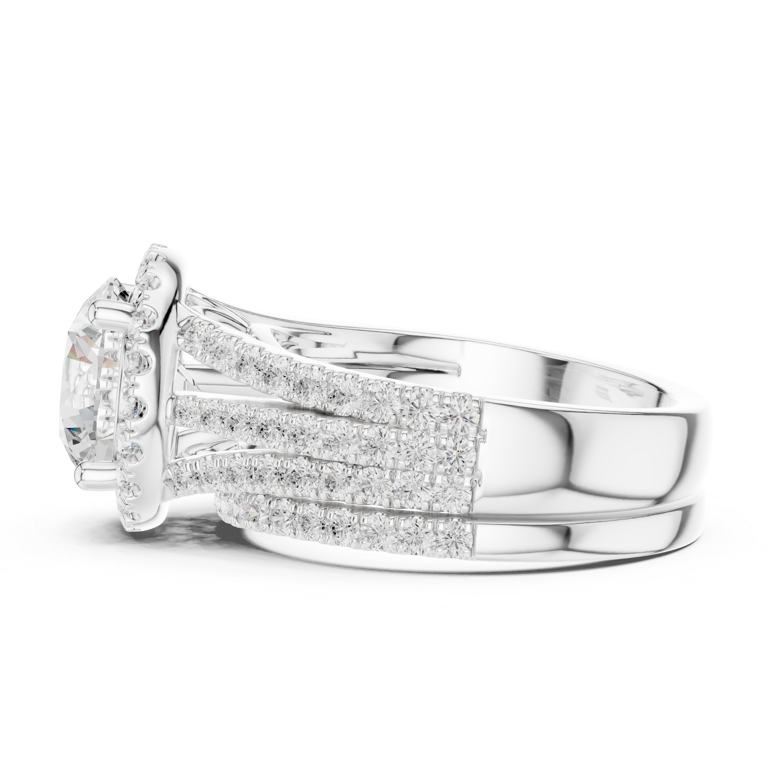 Round-Cut Halo Split-Shank Statement Ring