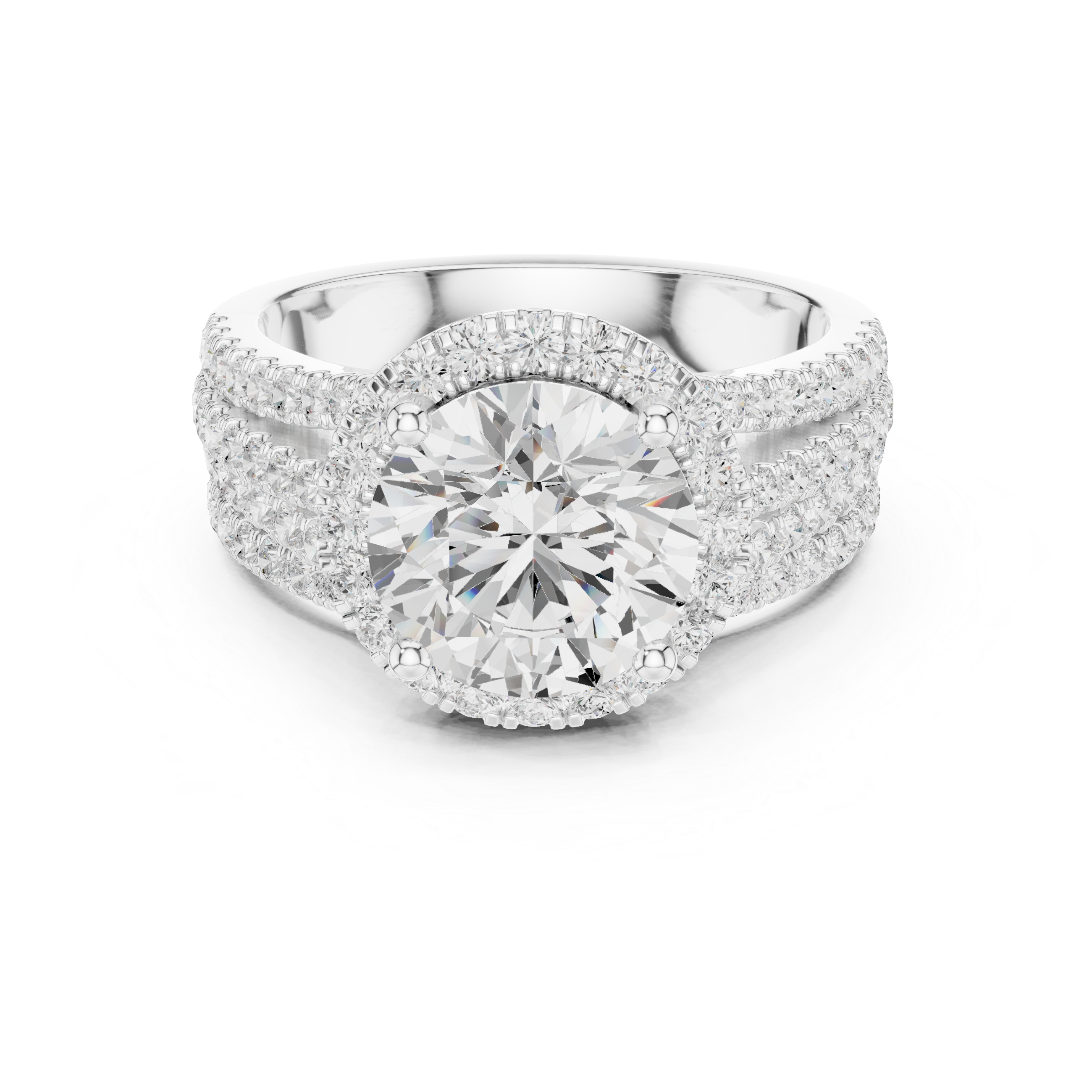 Round-Cut Halo Split-Shank Statement Ring
