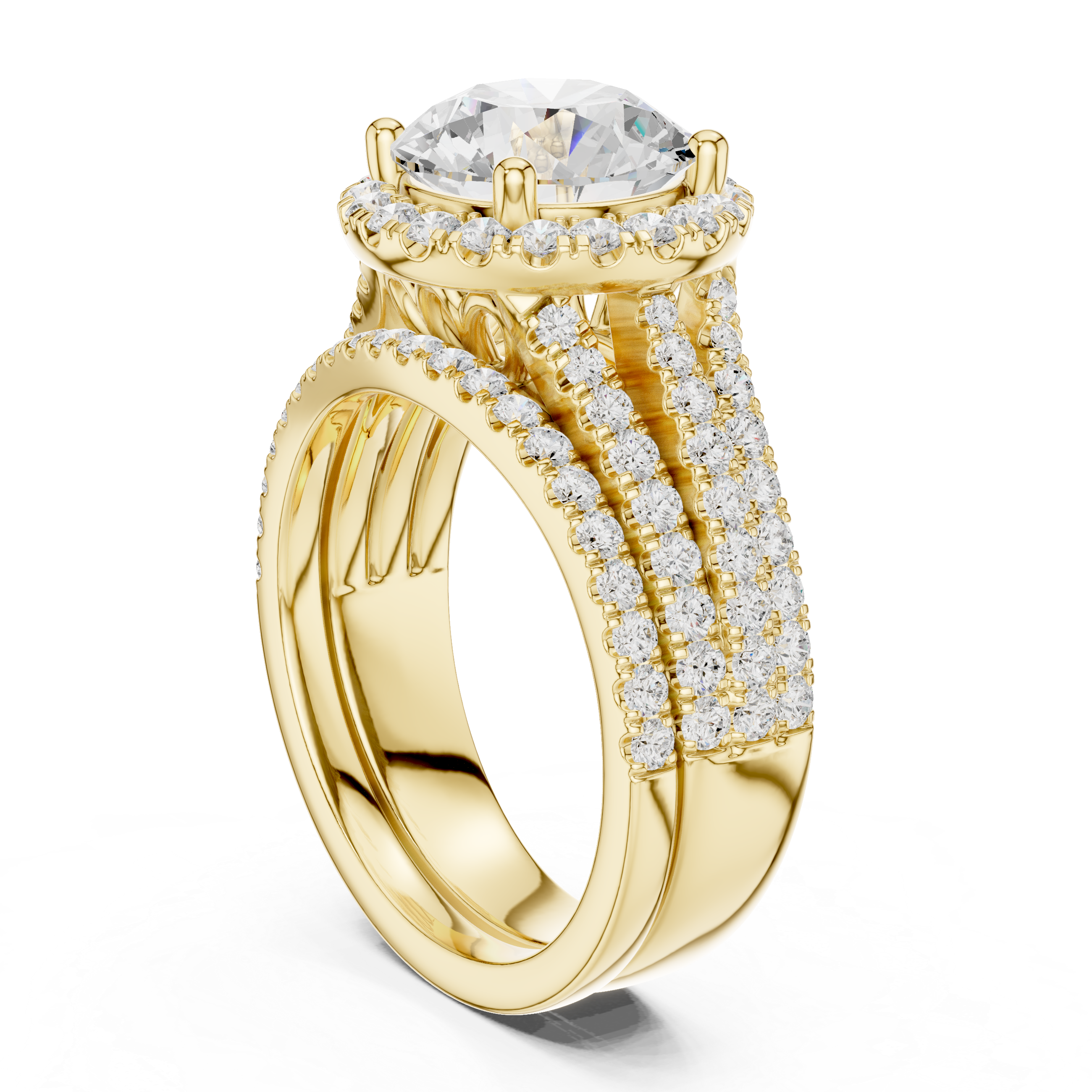 Round-Cut Halo Split-Shank Statement Ring