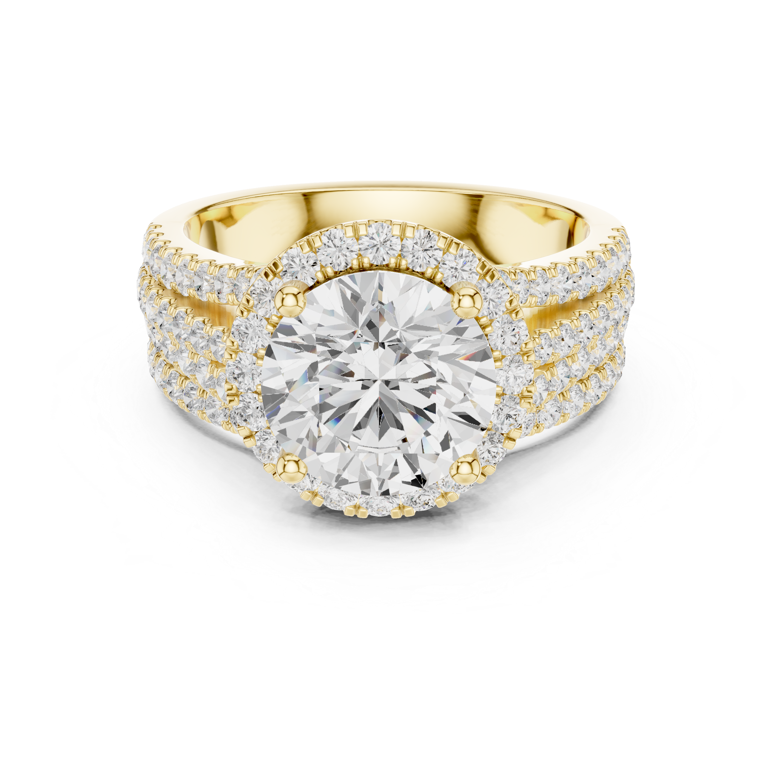 Round-Cut Halo Split-Shank Statement Ring