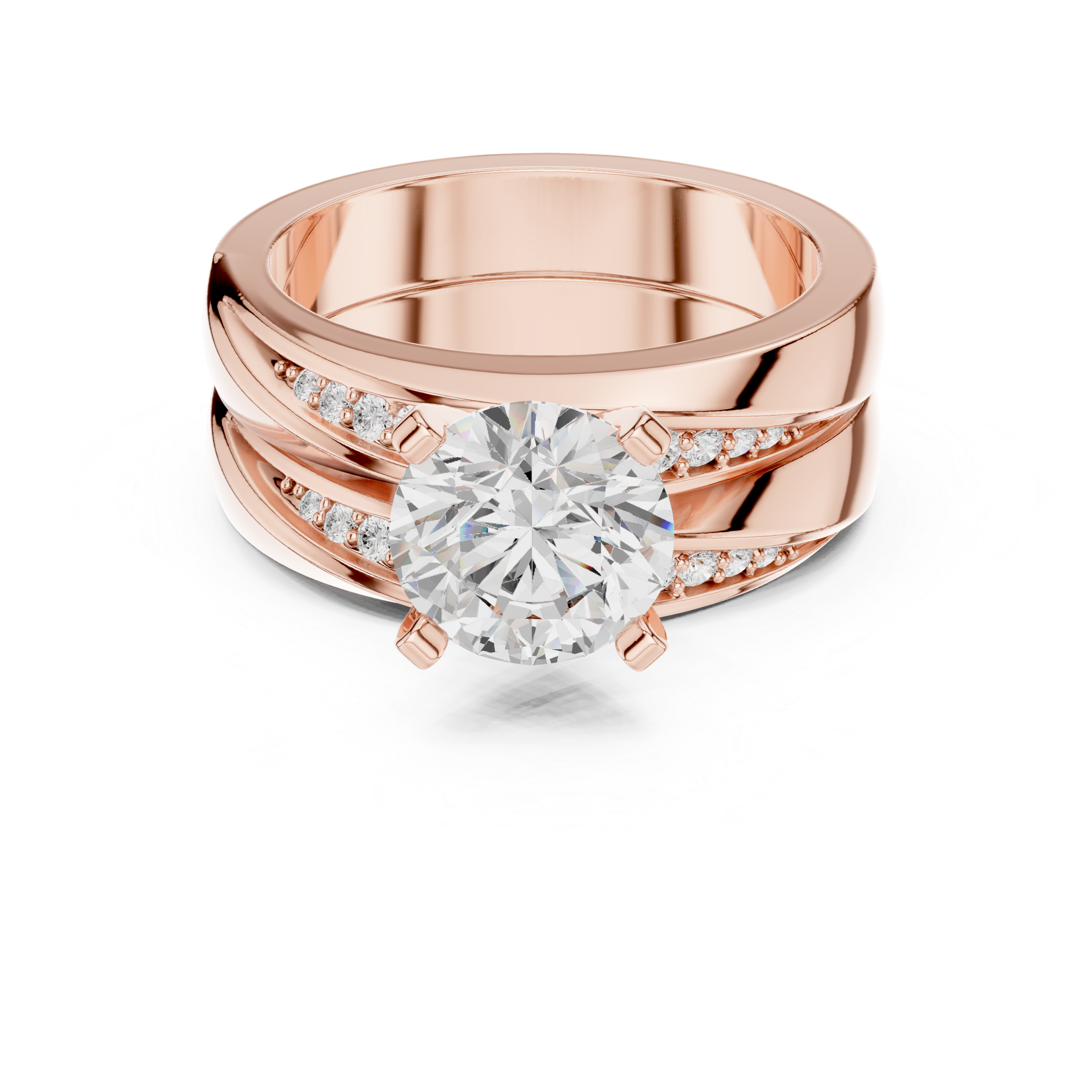 Round-Cut Two-Piece Curved Channel Accent Bridal Ring Set