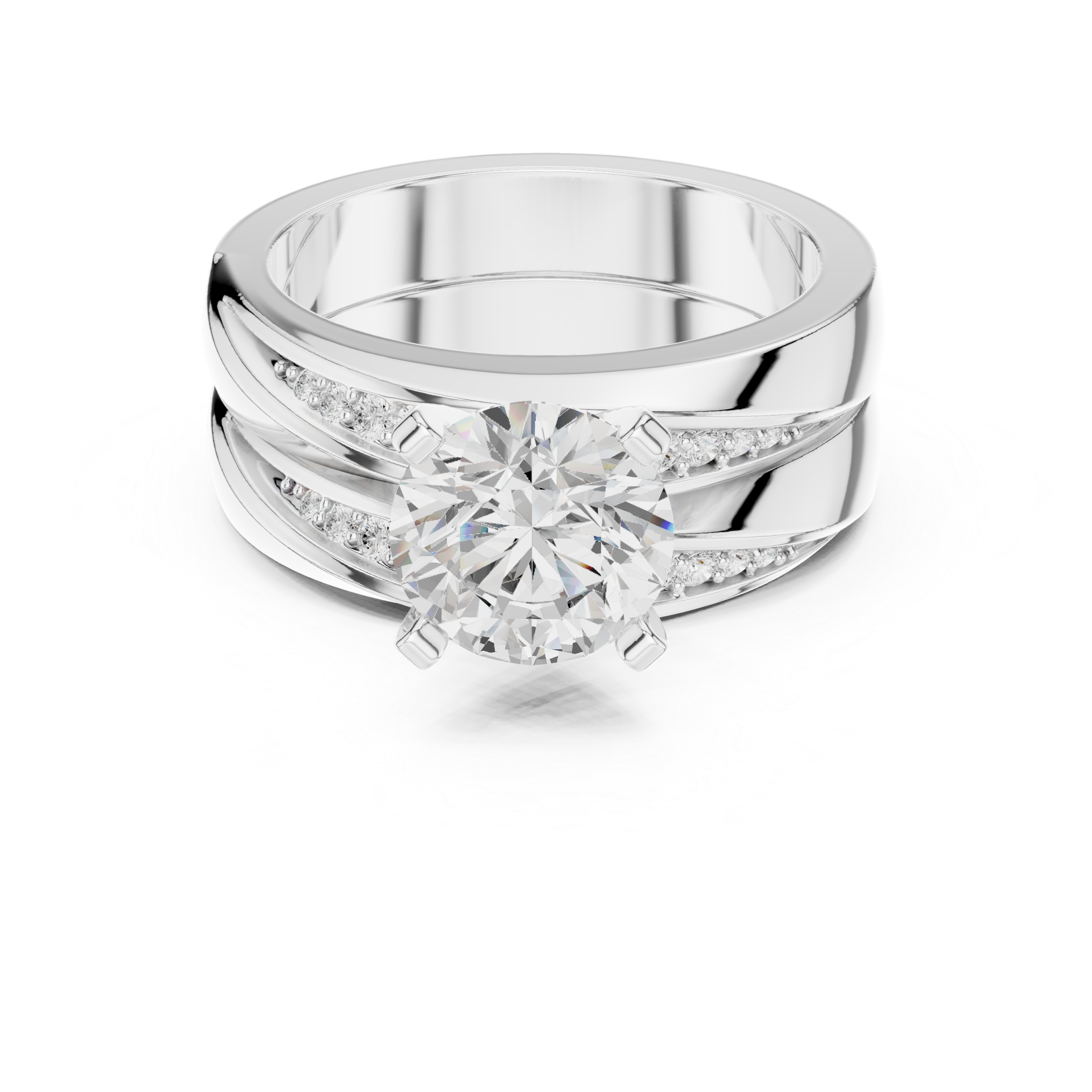 Round-Cut Two-Piece Curved Channel Accent Bridal Ring Set