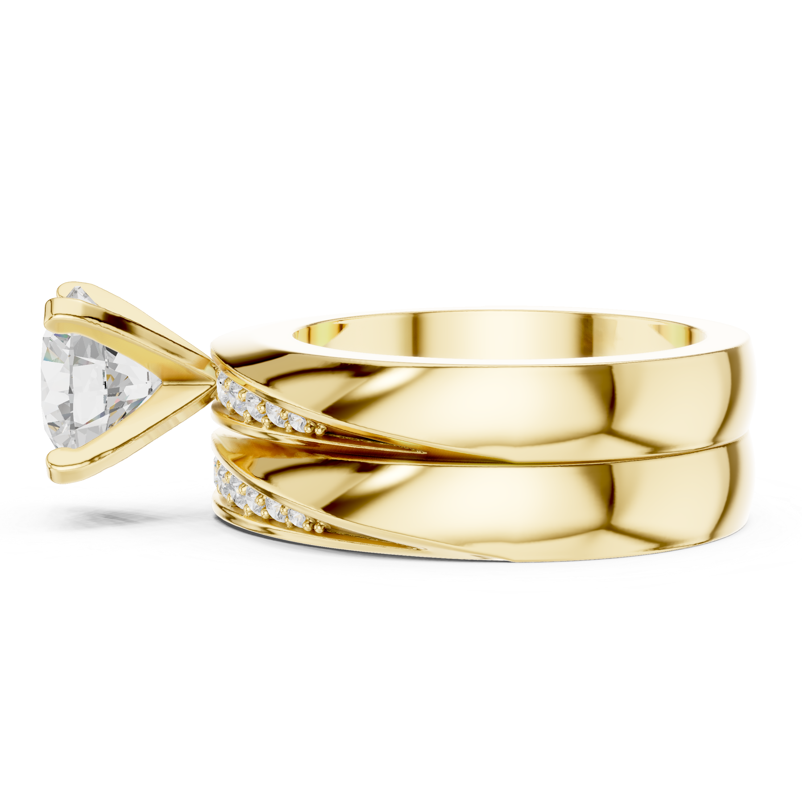 Round-Cut Two-Piece Curved Channel Accent Bridal Ring Set