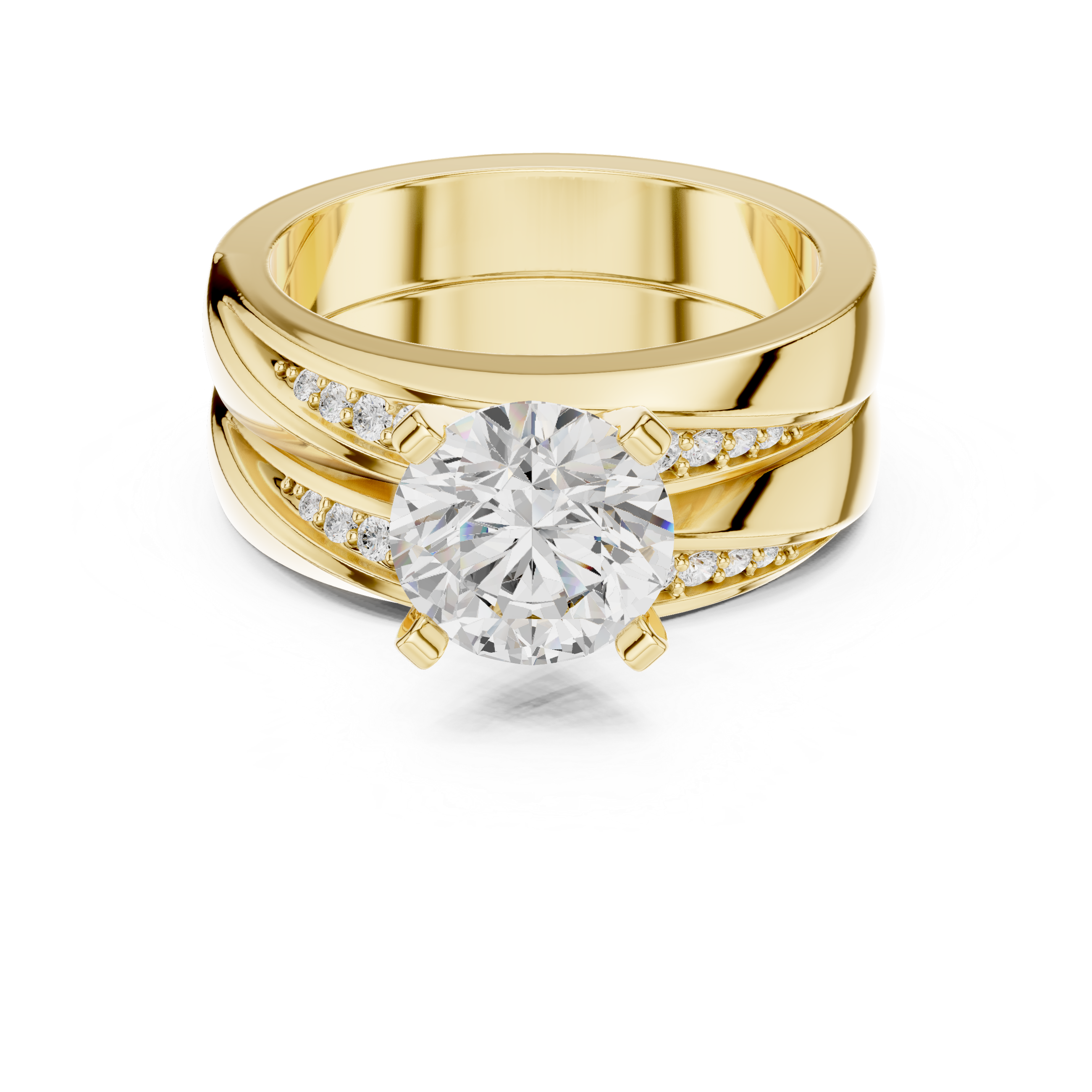 Round-Cut Two-Piece Curved Channel Accent Bridal Ring Set