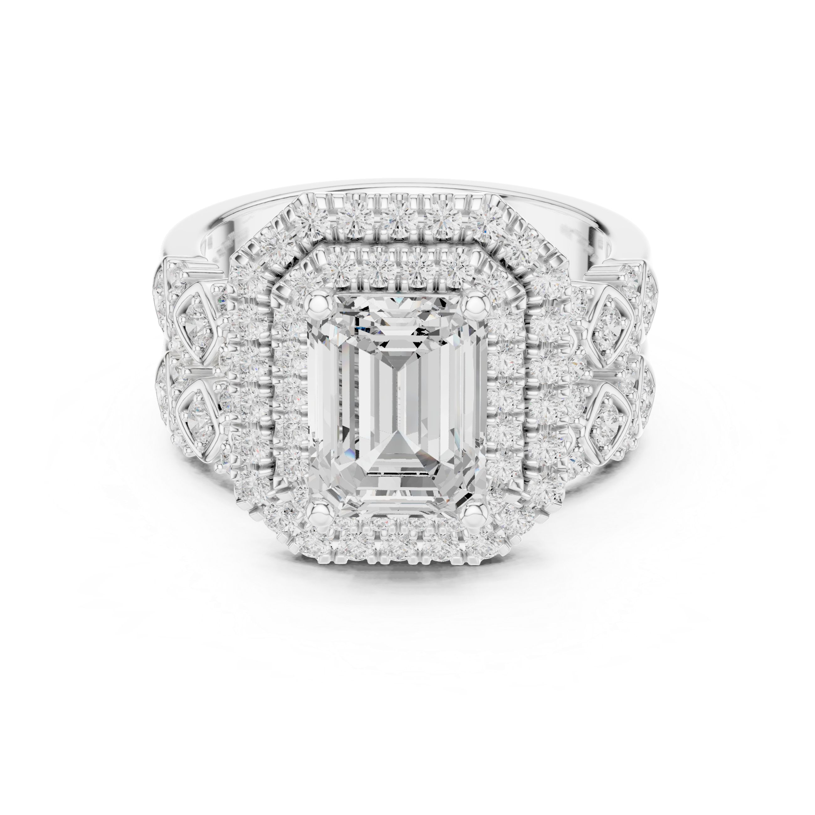 Emerald-Cut Double Halo Vintage Bridal Ring Set
