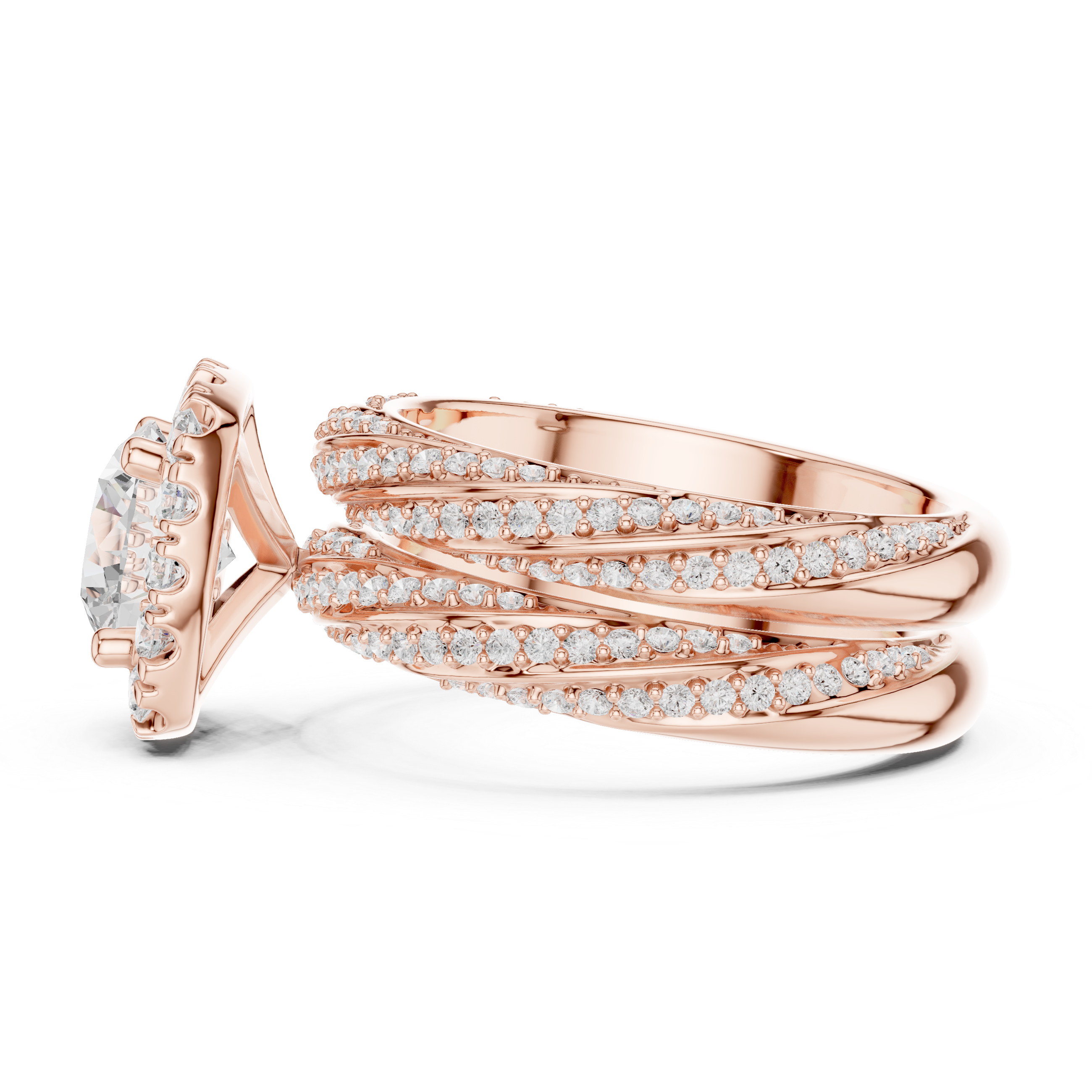 Round-Cut Halo Three-Piece Twisted Bridal Ring Set
