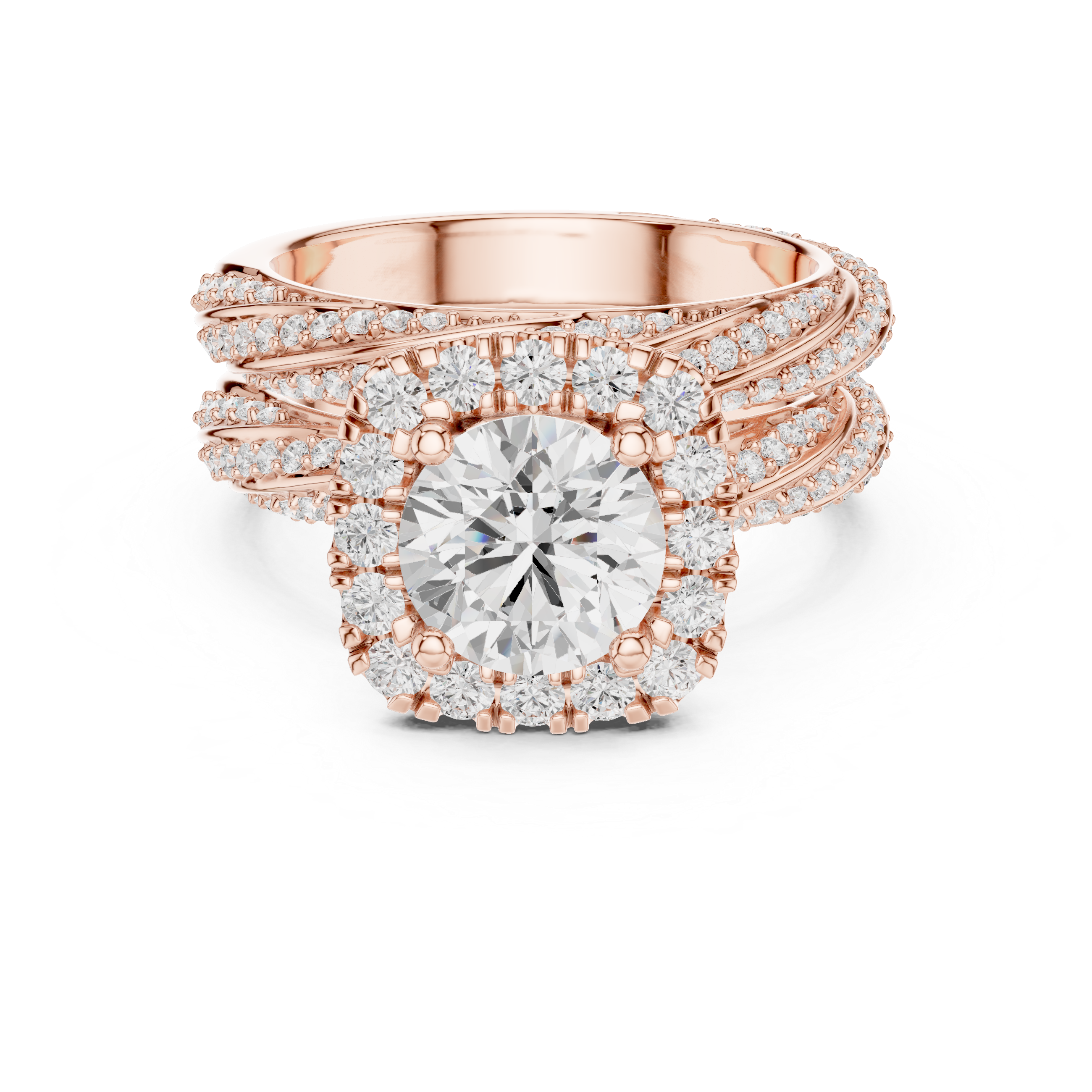 Round-Cut Halo Three-Piece Twisted Bridal Ring Set