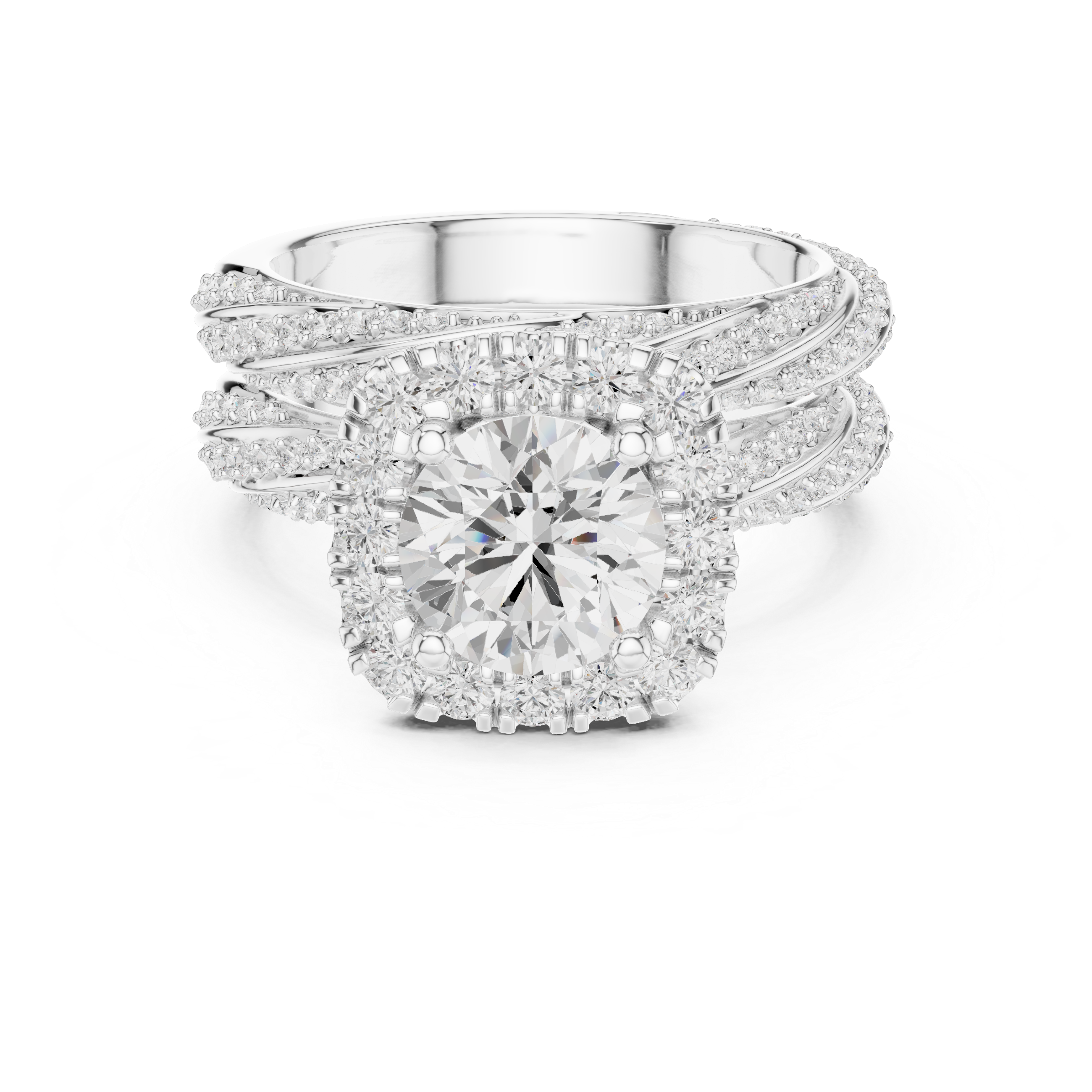 Round-Cut Halo Three-Piece Twisted Bridal Ring Set