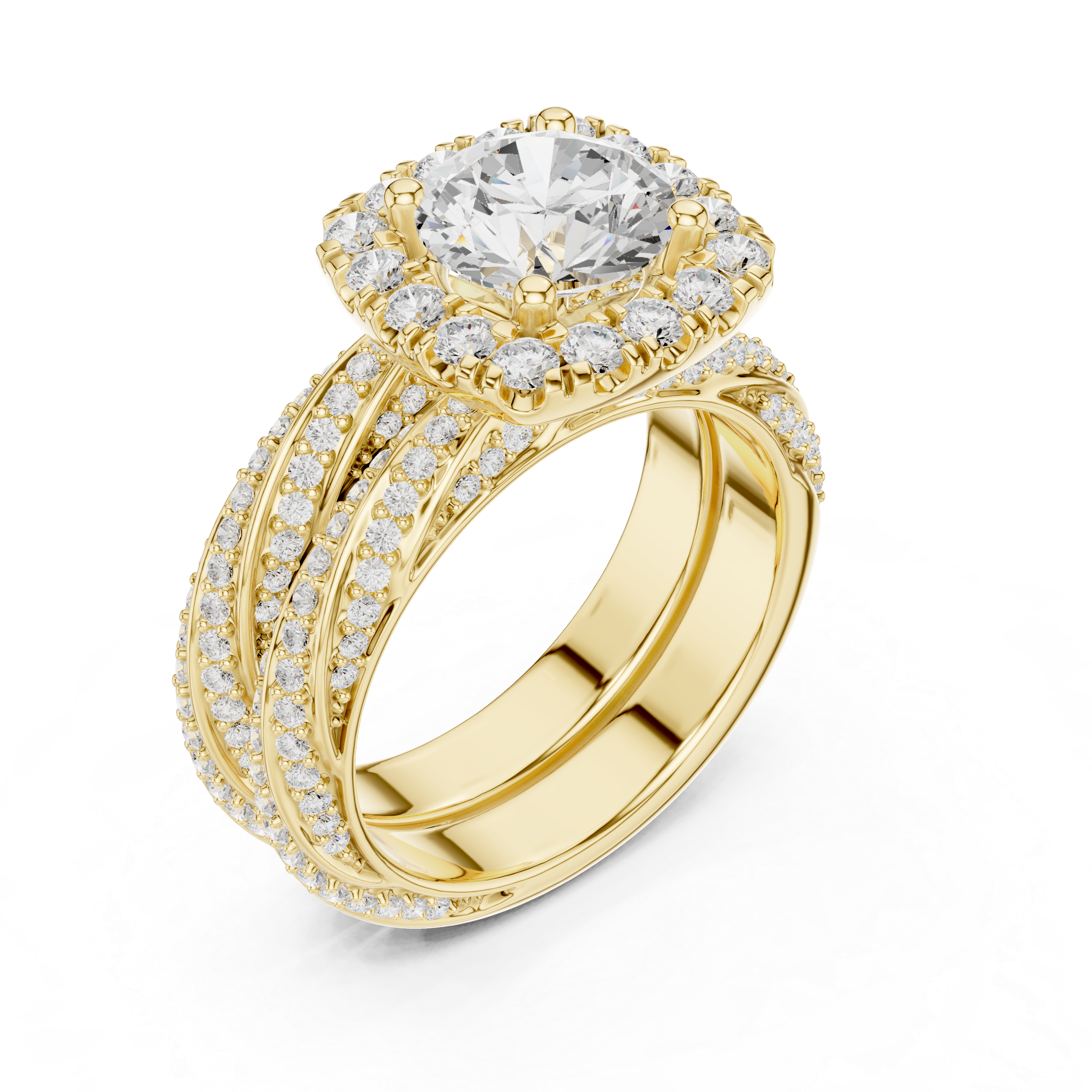 Round-Cut Halo Three-Piece Twisted Bridal Ring Set