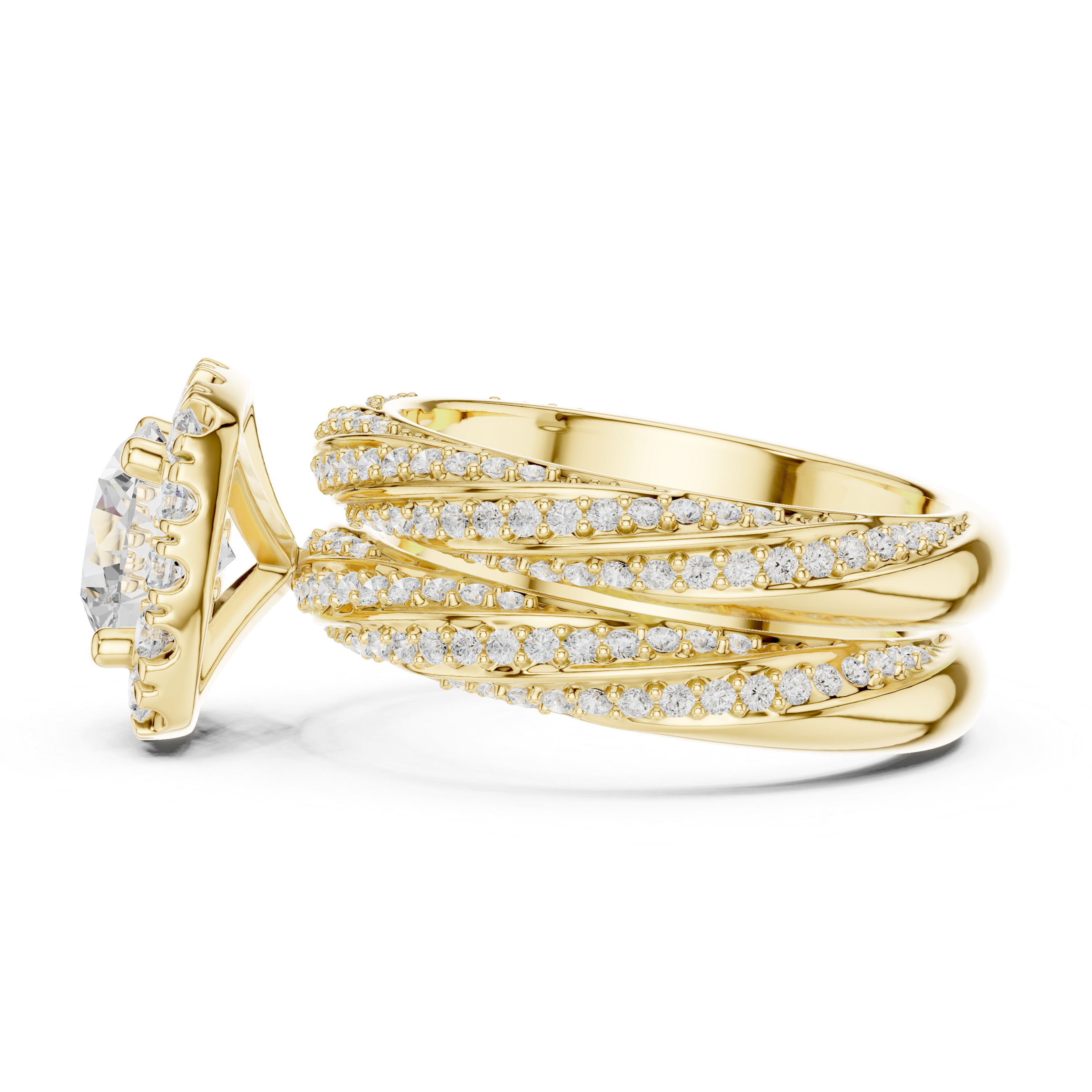 Round-Cut Halo Three-Piece Twisted Bridal Ring Set